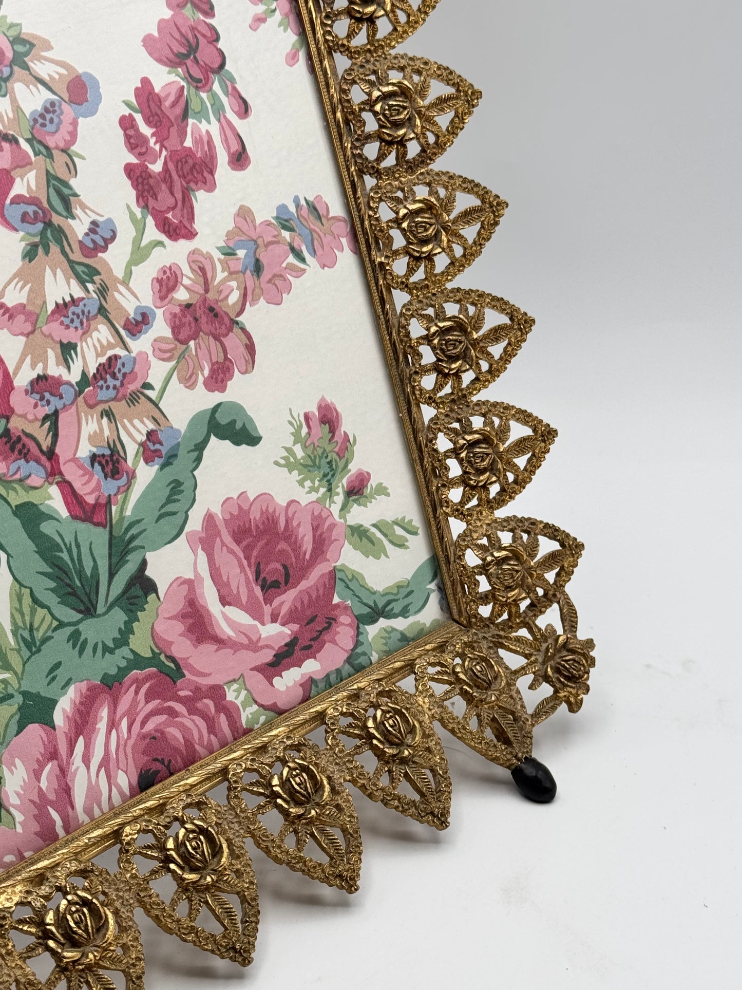 Vintage Photo Frame Rose Heart Vanity Frame Gilt Filigree 10x13 Fits 7.5x9.5