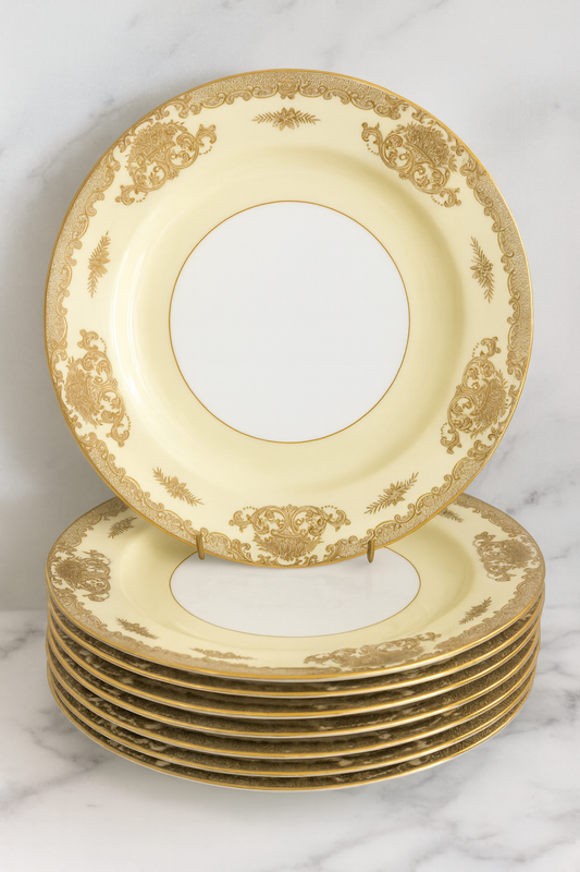Set of 8 Vintage Noritake Mayfield Dinner Plates 10.5” Floral Gold Trim Japan