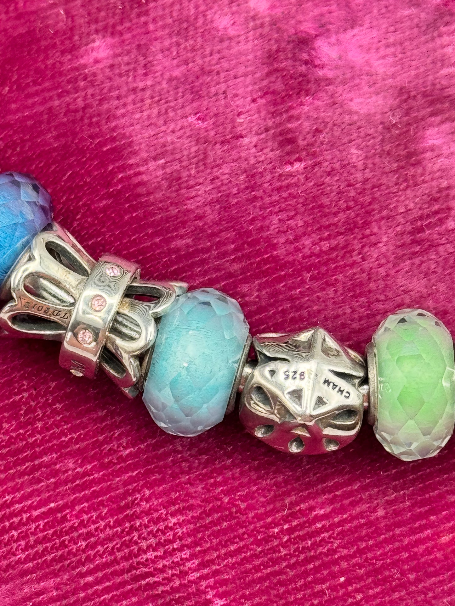 Vintage Sterling Chamilia Open Cuff Bracelet with Mixed Charms 7”+