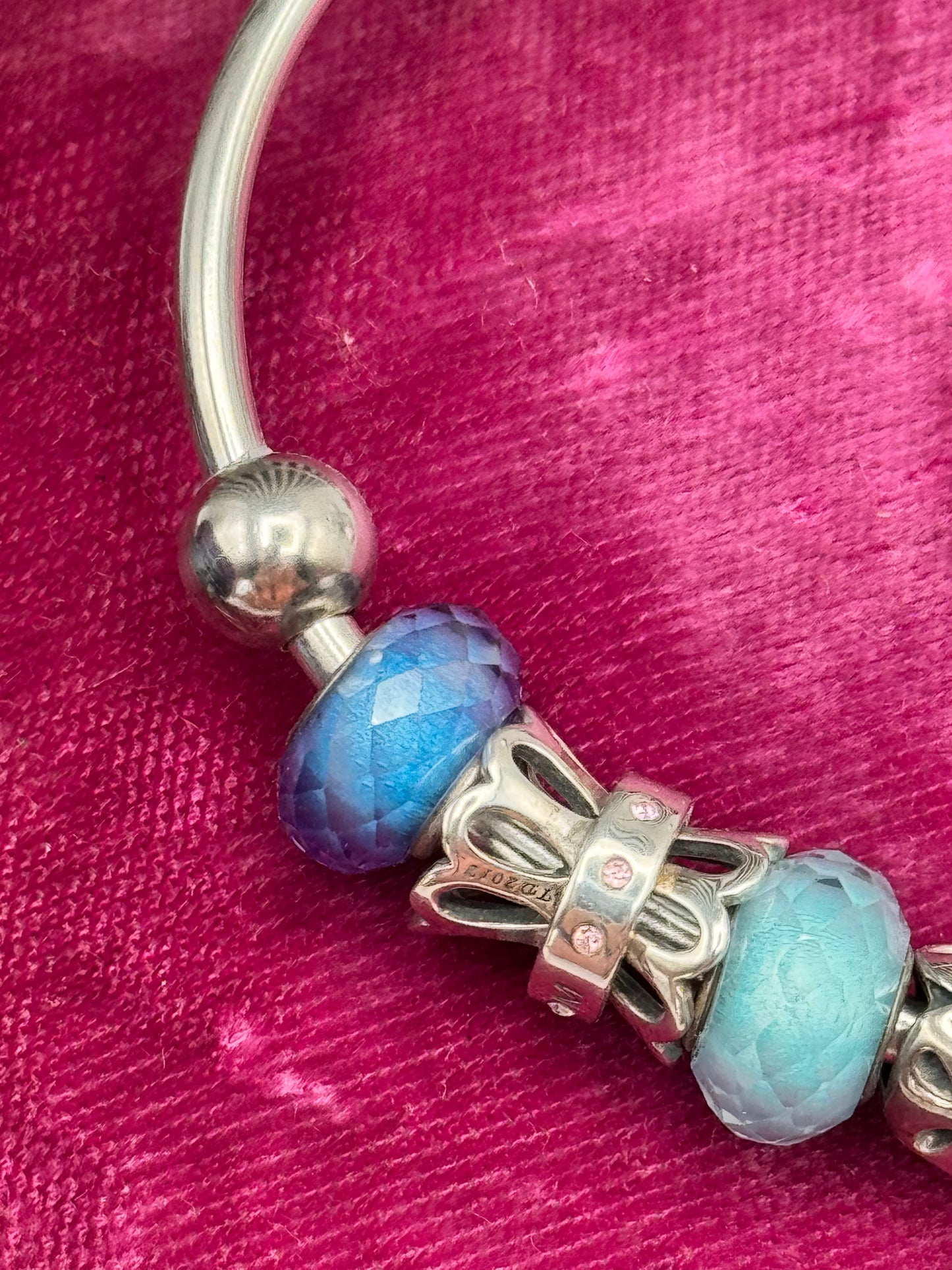 Vintage Sterling Chamilia Open Cuff Bracelet with Mixed Charms 7”+