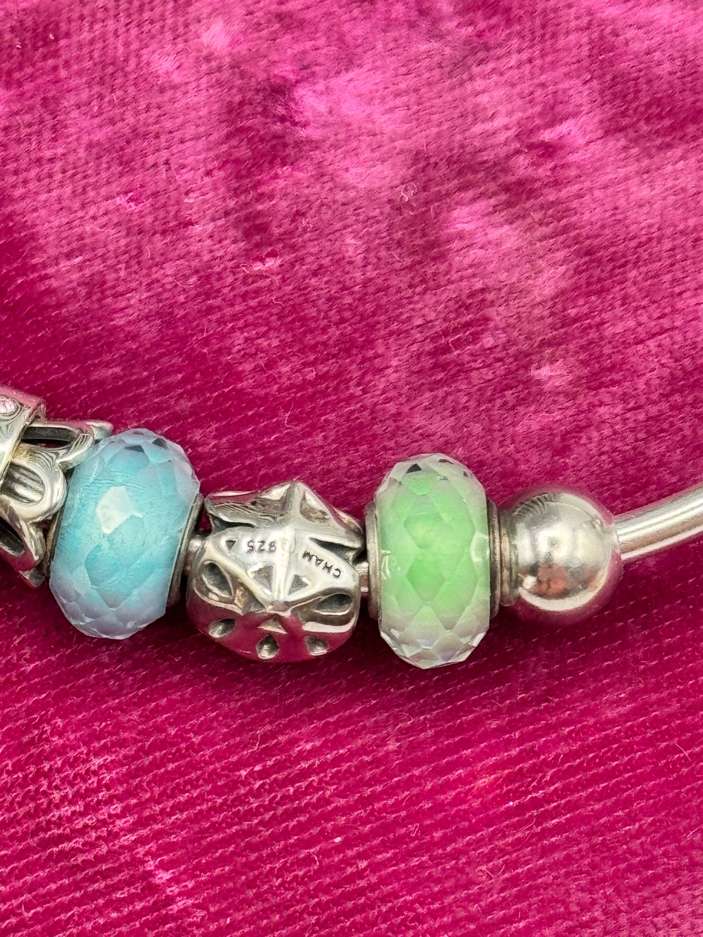 Vintage Sterling Chamilia Open Cuff Bracelet with Mixed Charms 7”+