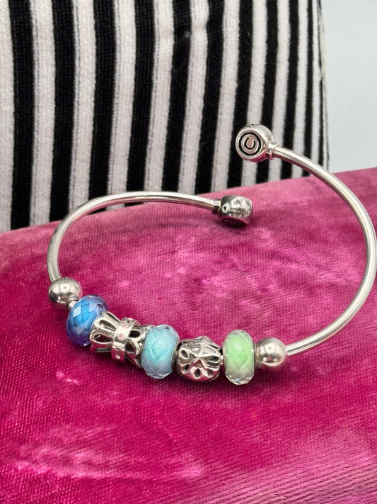 Vintage Sterling Chamilia Open Cuff Bracelet with Mixed Charms 7”+