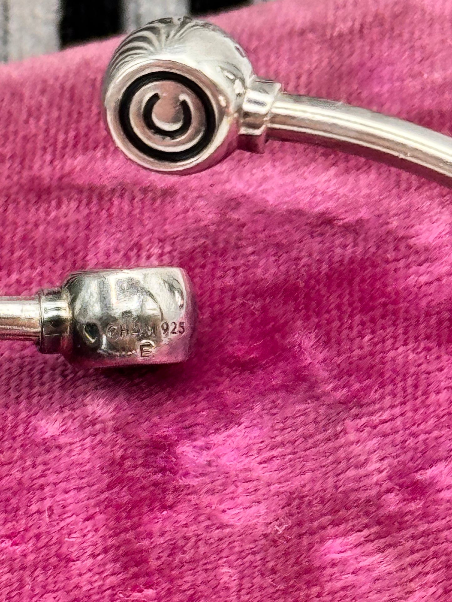 Vintage Sterling Chamilia Open Cuff Bracelet with Mixed Charms 7”+