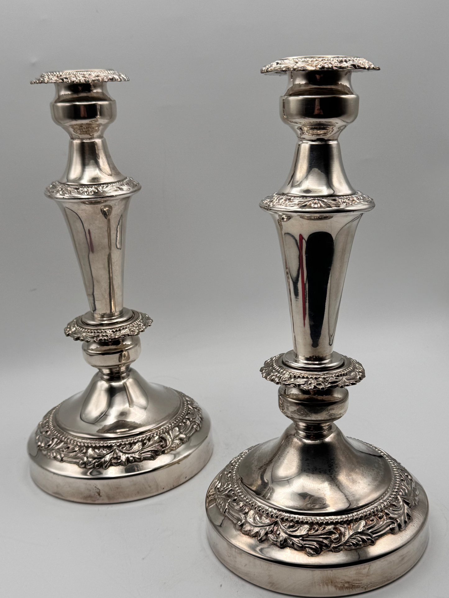 Vintage Pair of Repoussé Silverplate Candlesticks