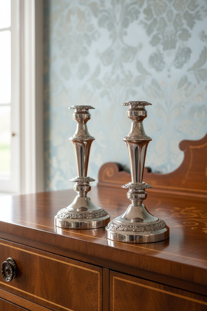 Vintage Pair of Repoussé Silverplate Candlesticks