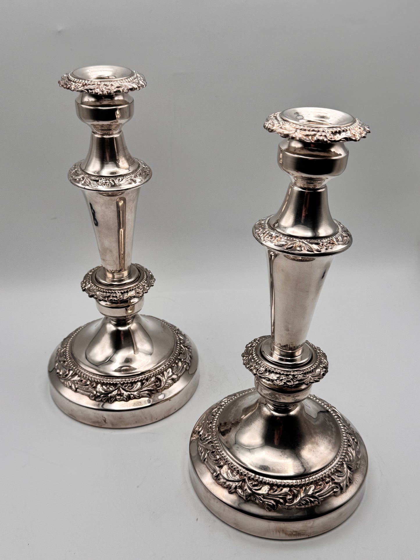 Vintage Pair of Repoussé Silverplate Candlesticks