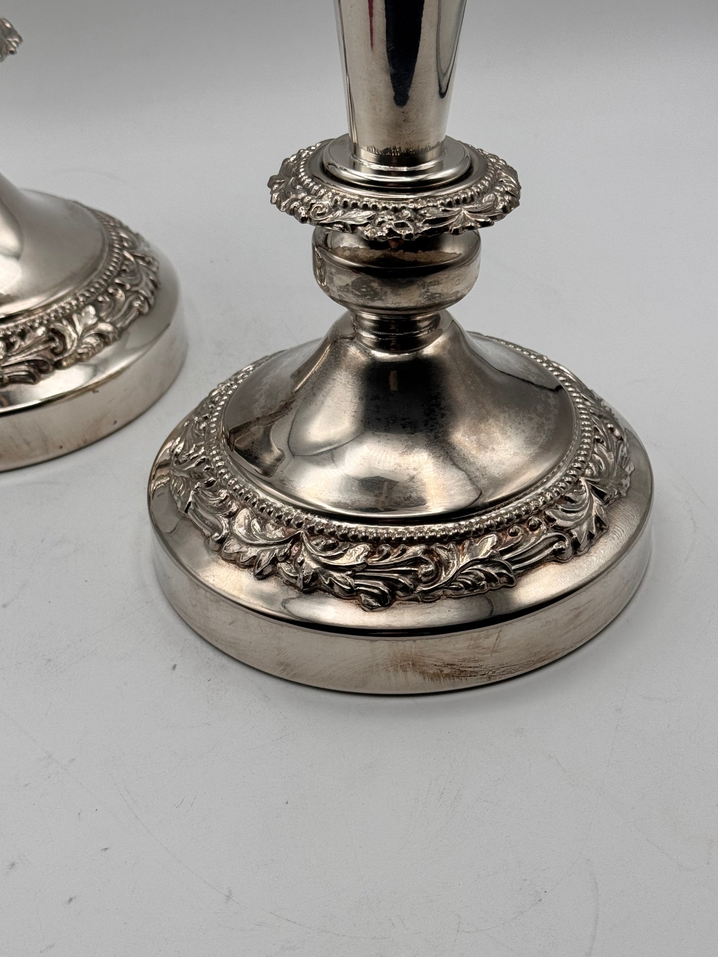 Vintage Pair of Repoussé Silverplate Candlesticks
