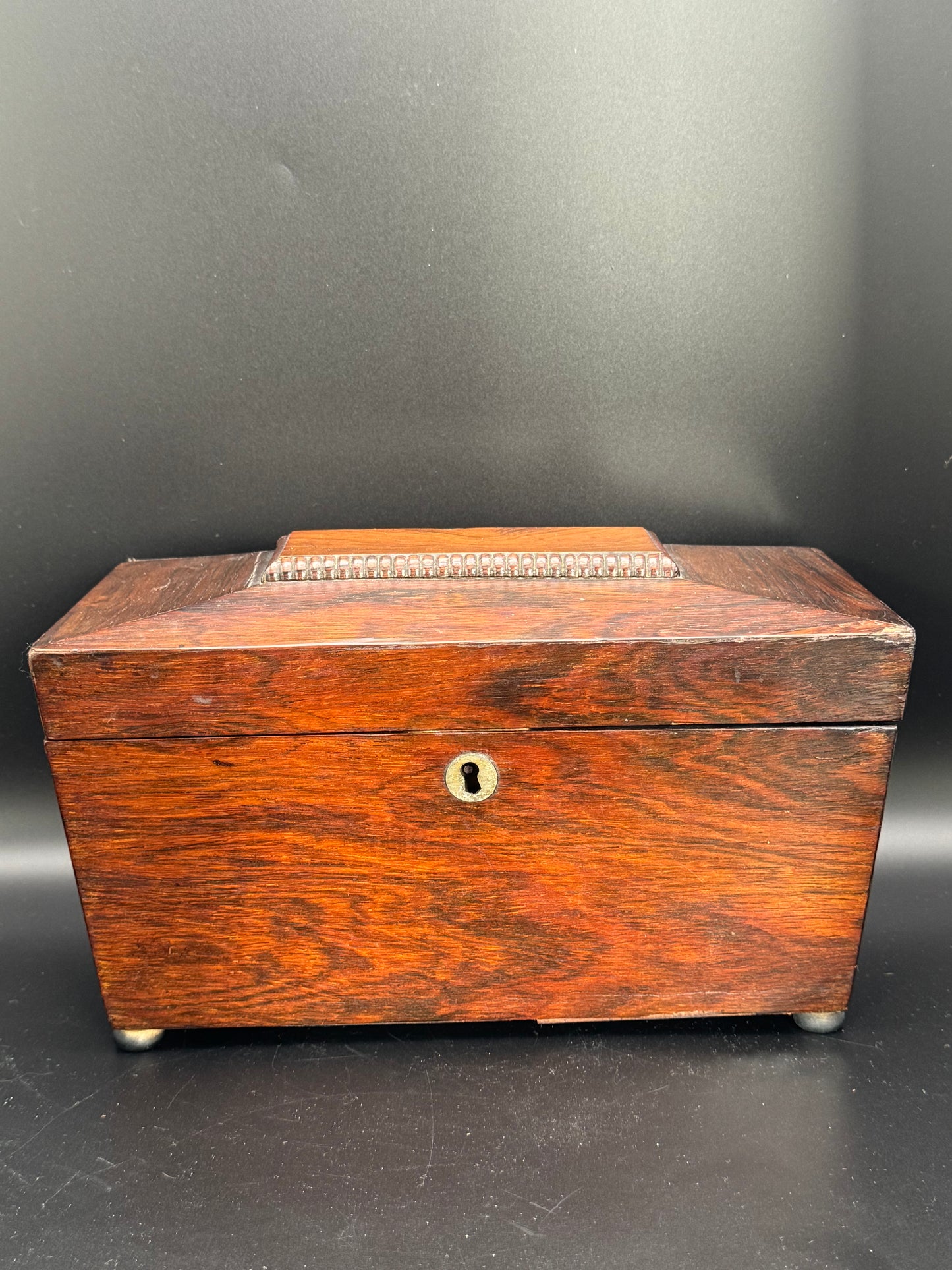 Antique Sarcophagus ENGLISH Style Tea Caddy Glass Mixing Bowl Wood ESTATE FIND No Key