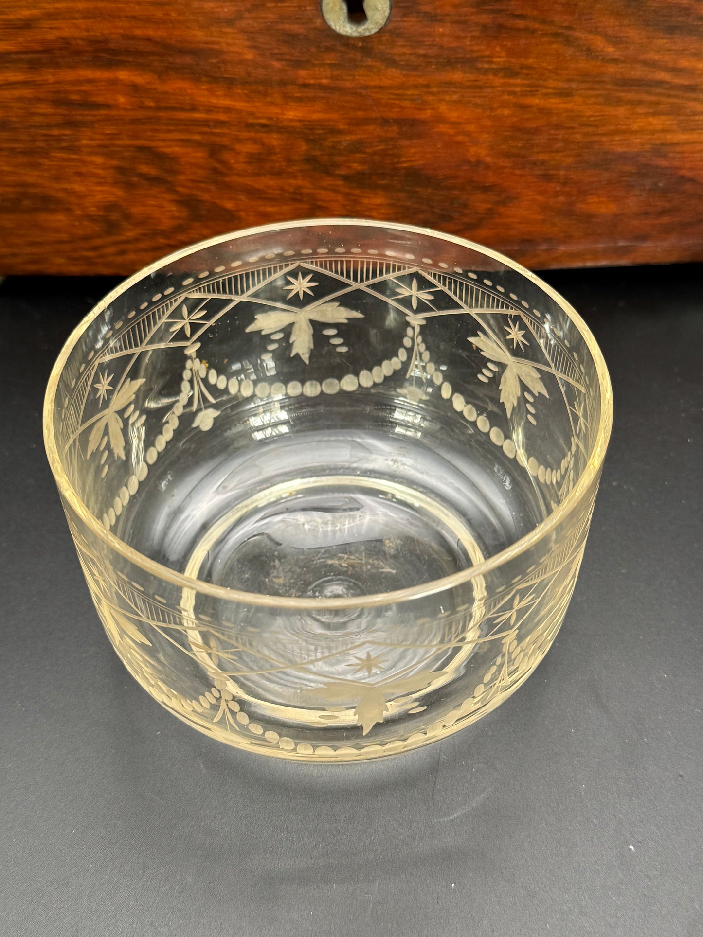 Antique Sarcophagus ENGLISH Style Tea Caddy Glass Mixing Bowl Wood ESTATE FIND No Key