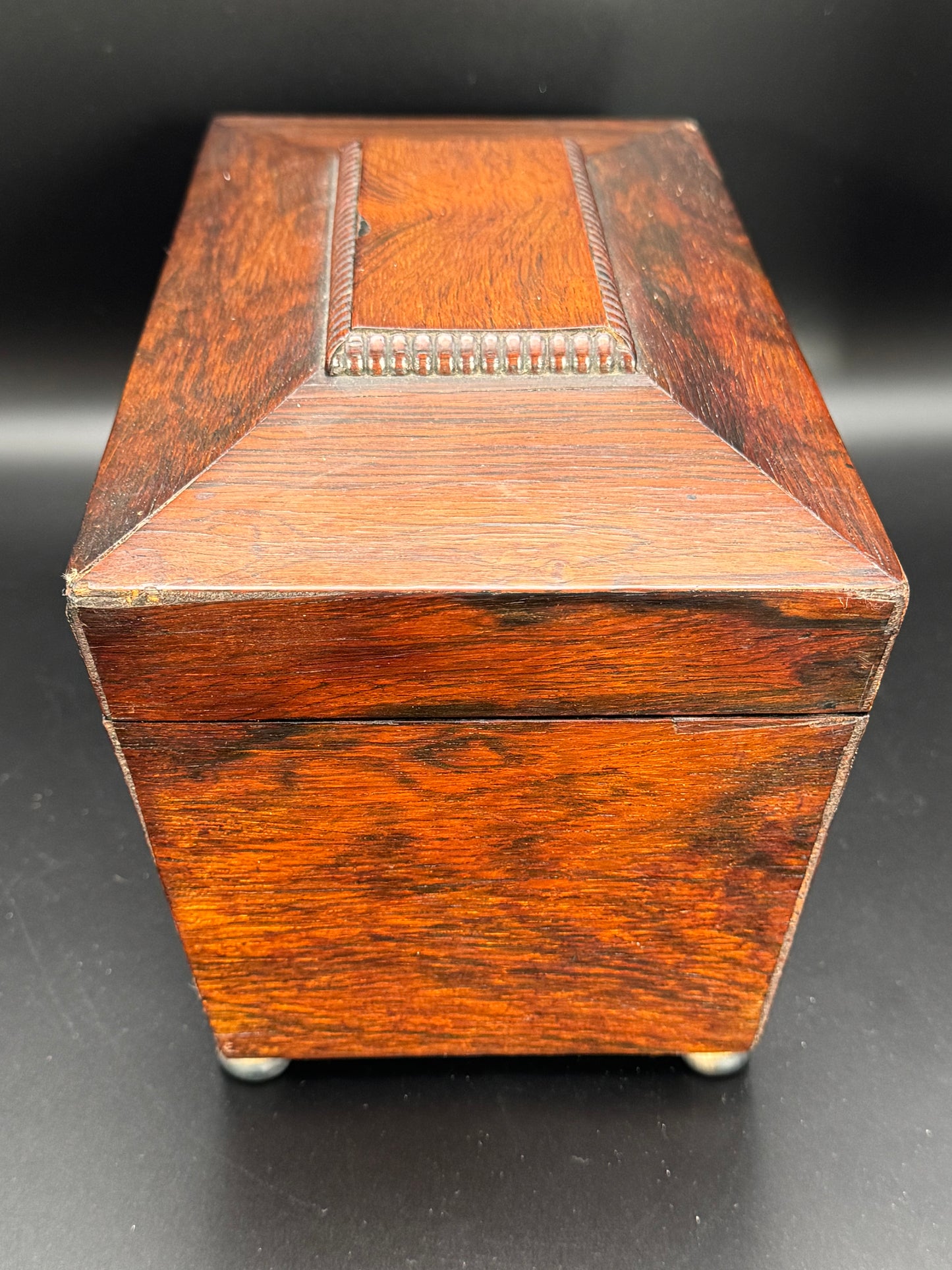 Antique Sarcophagus ENGLISH Style Tea Caddy Glass Mixing Bowl Wood ESTATE FIND No Key