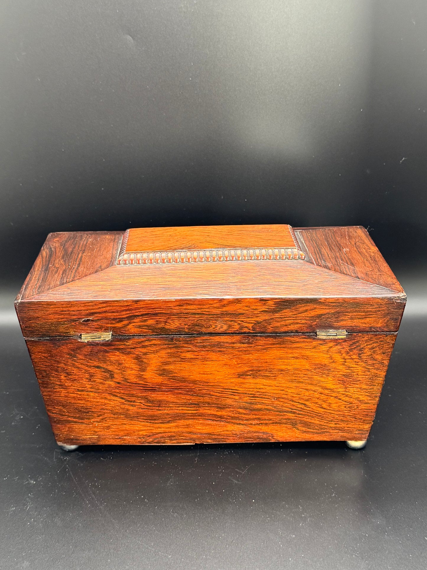 Antique Sarcophagus ENGLISH Style Tea Caddy Glass Mixing Bowl Wood ESTATE FIND No Key