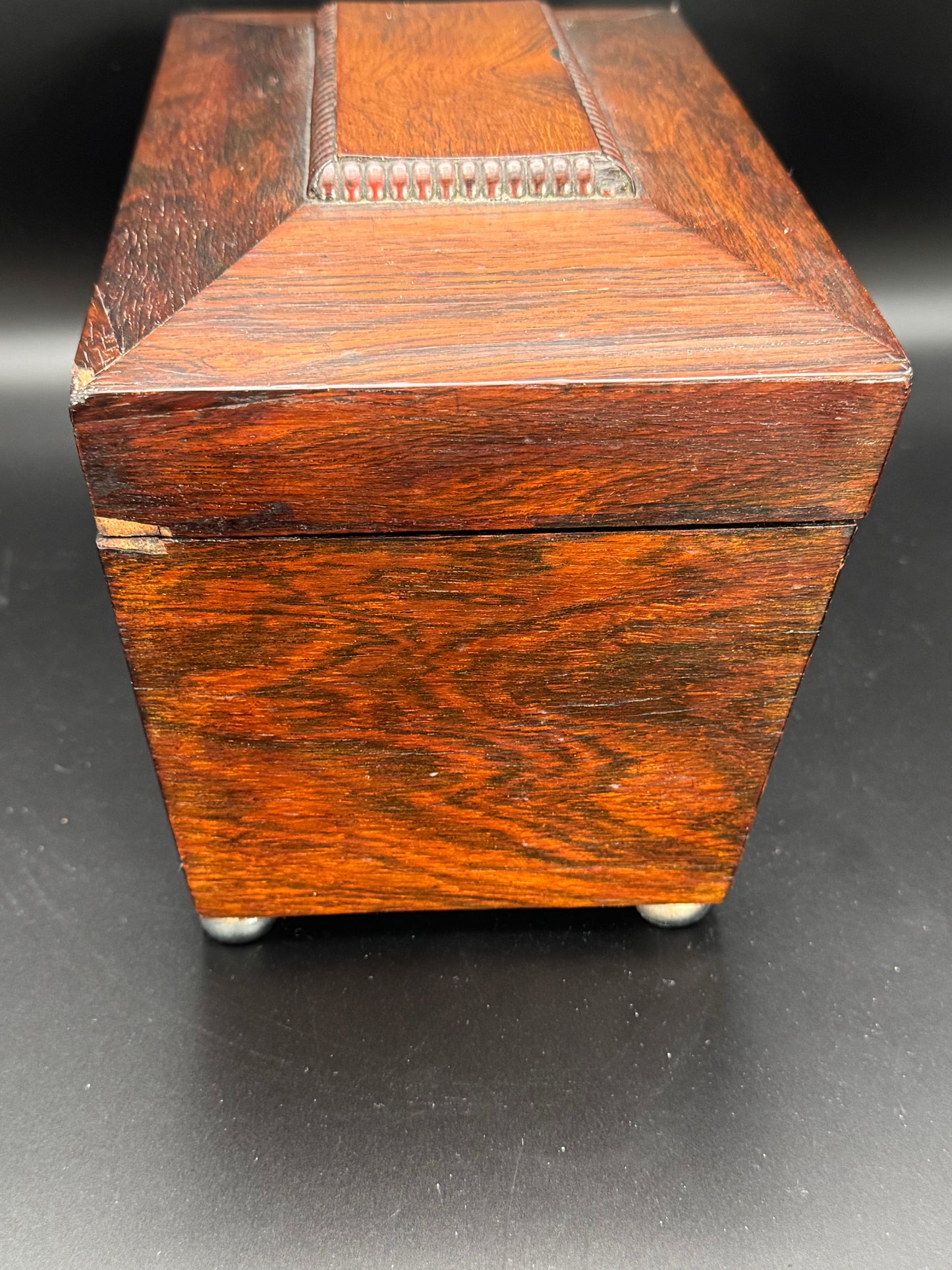 Antique Sarcophagus ENGLISH Style Tea Caddy Glass Mixing Bowl Wood ESTATE FIND No Key