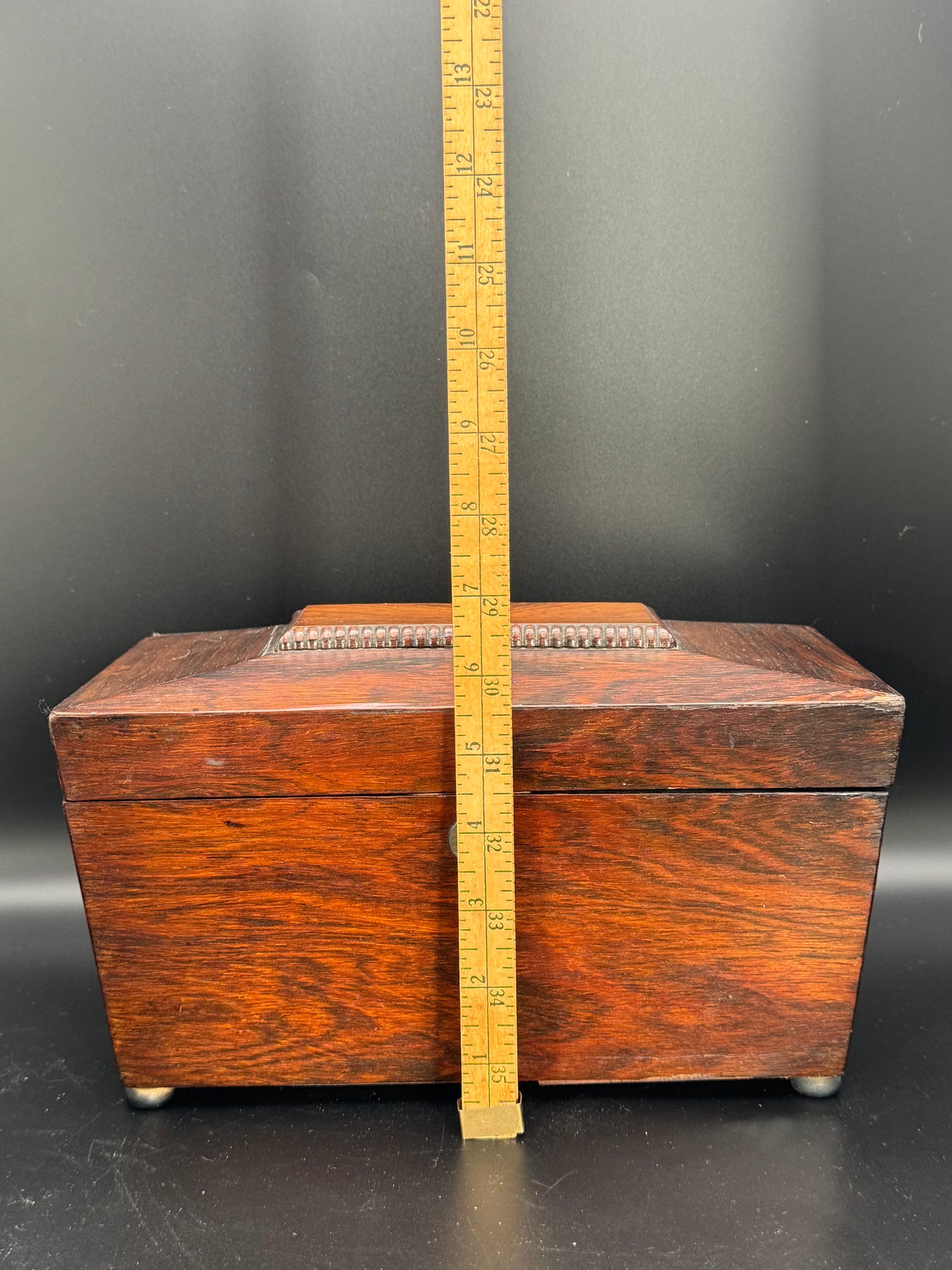 Antique Sarcophagus ENGLISH Style Tea Caddy Glass Mixing Bowl Wood ESTATE FIND No Key