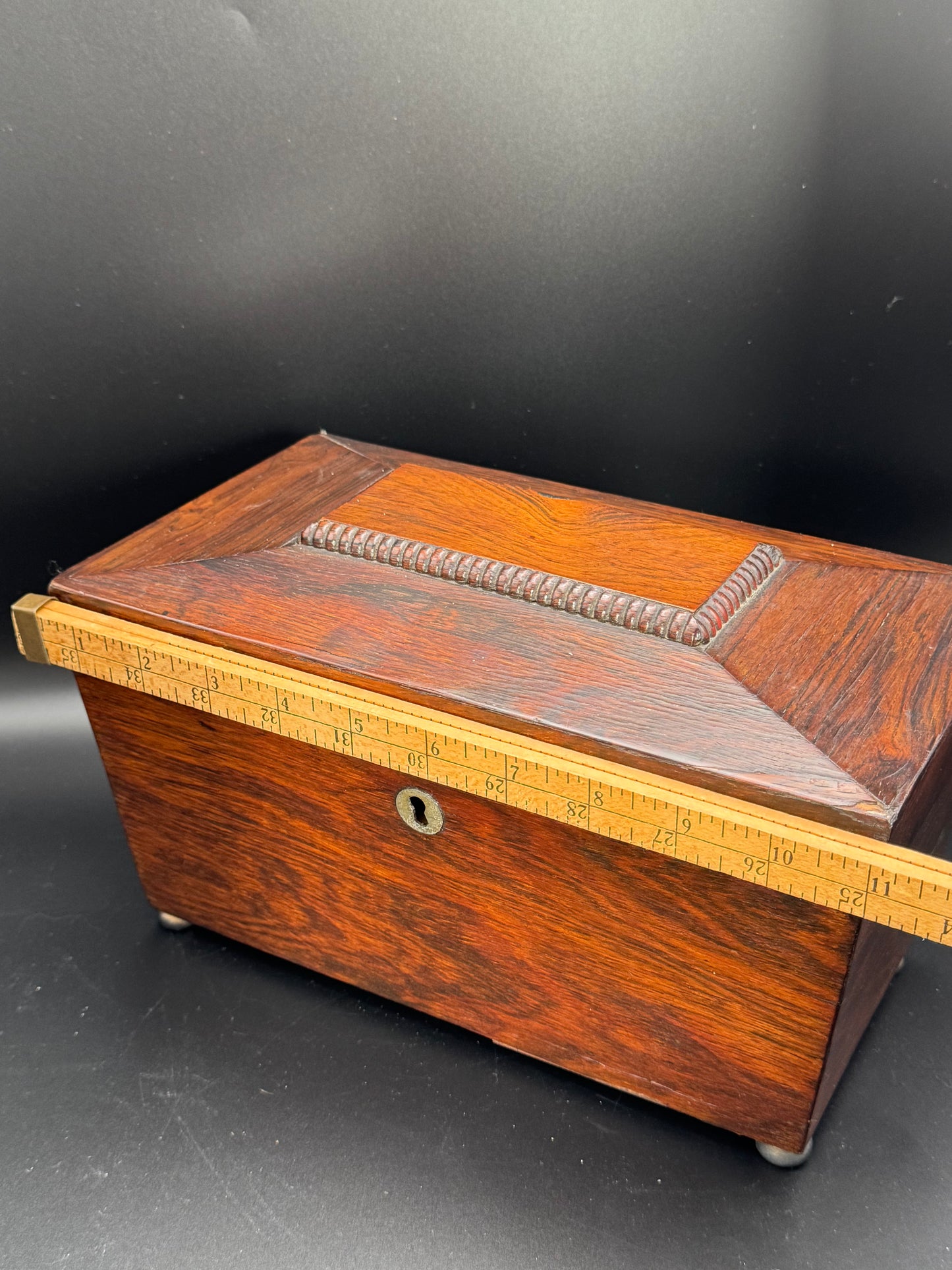 Antique Sarcophagus ENGLISH Style Tea Caddy Glass Mixing Bowl Wood ESTATE FIND No Key