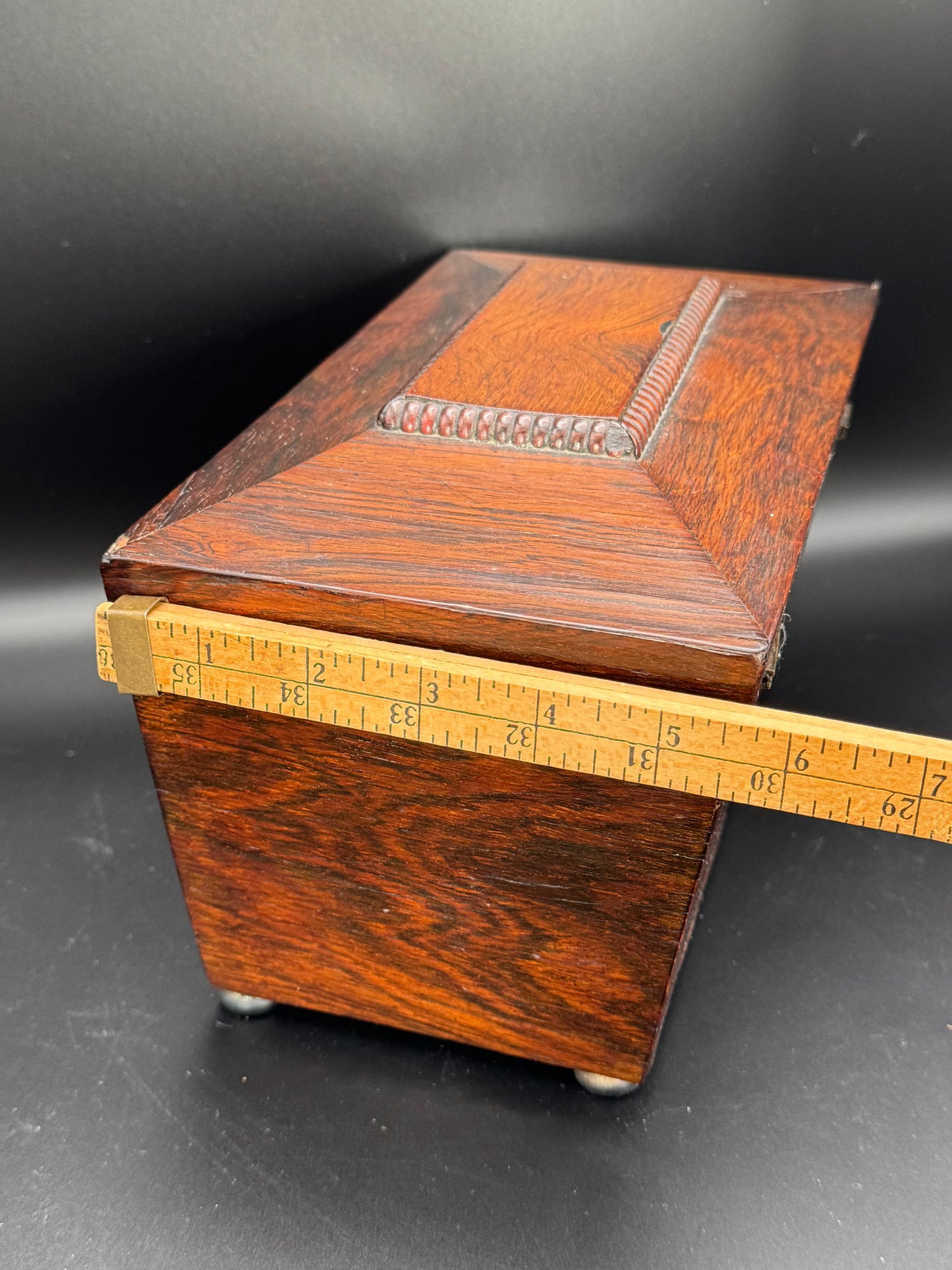 Antique Sarcophagus ENGLISH Style Tea Caddy Glass Mixing Bowl Wood ESTATE FIND No Key