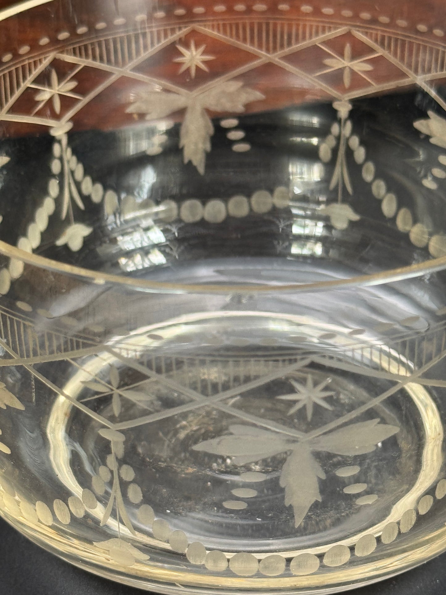 Antique Sarcophagus ENGLISH Style Tea Caddy Glass Mixing Bowl Wood ESTATE FIND No Key