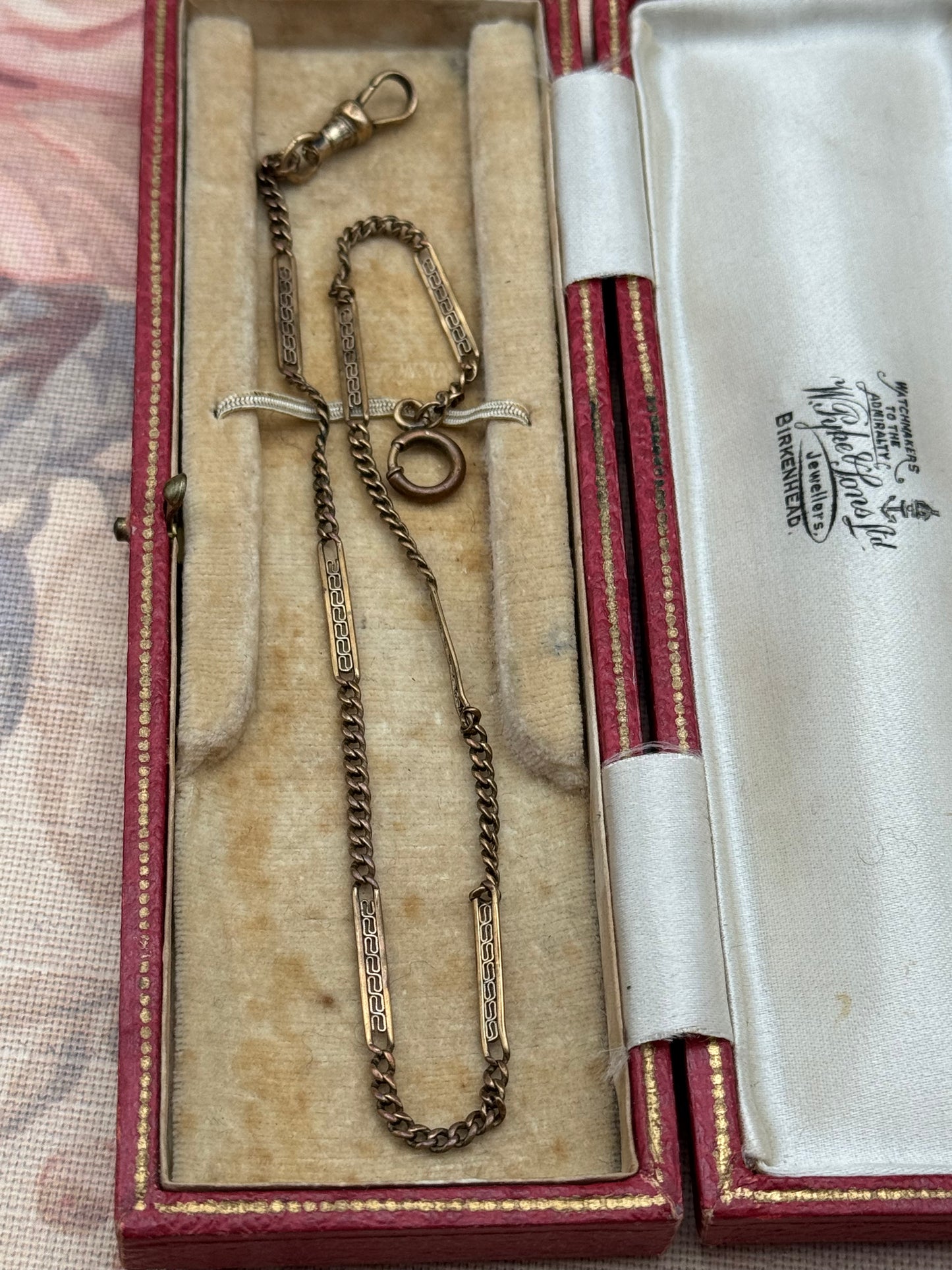 Antique Rose Gold-Filled Watch Chain – 13.5”l Filigree Bar Links