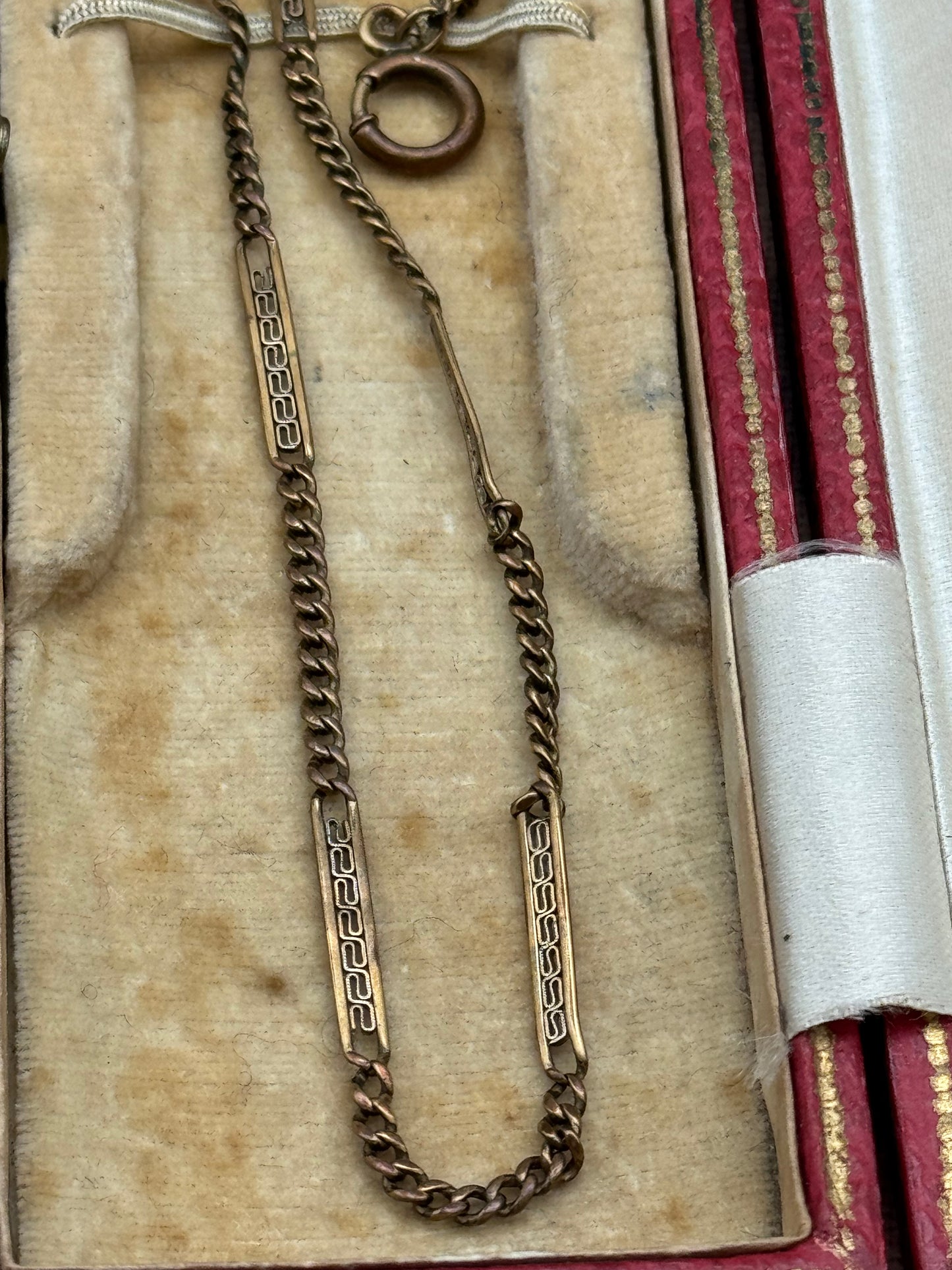 Antique Rose Gold-Filled Watch Chain – 13.5”l Filigree Bar Links