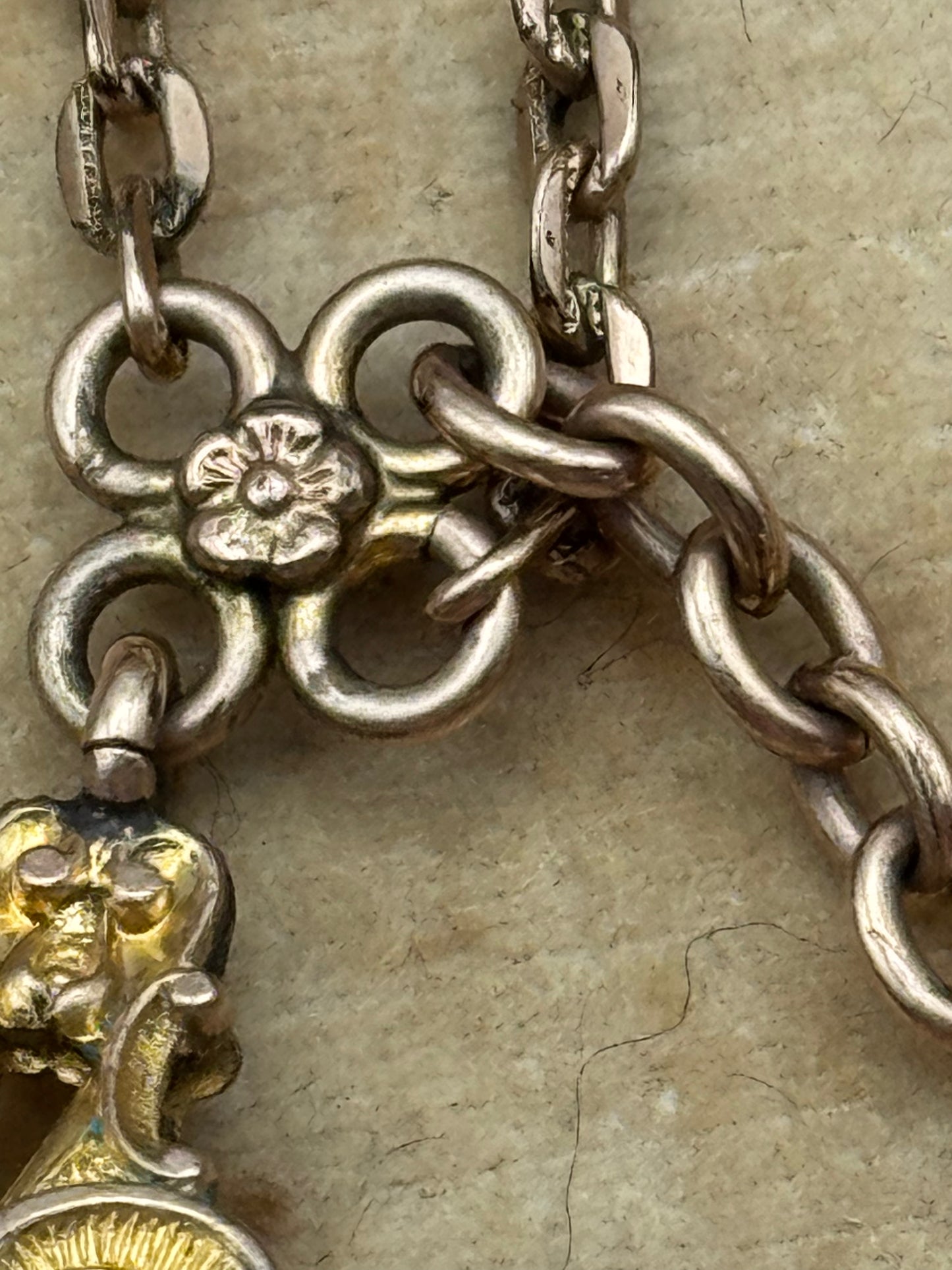 Antique Rose Gold Filled Watch Chain 15” T-Bar with Ornate Fob Victorian