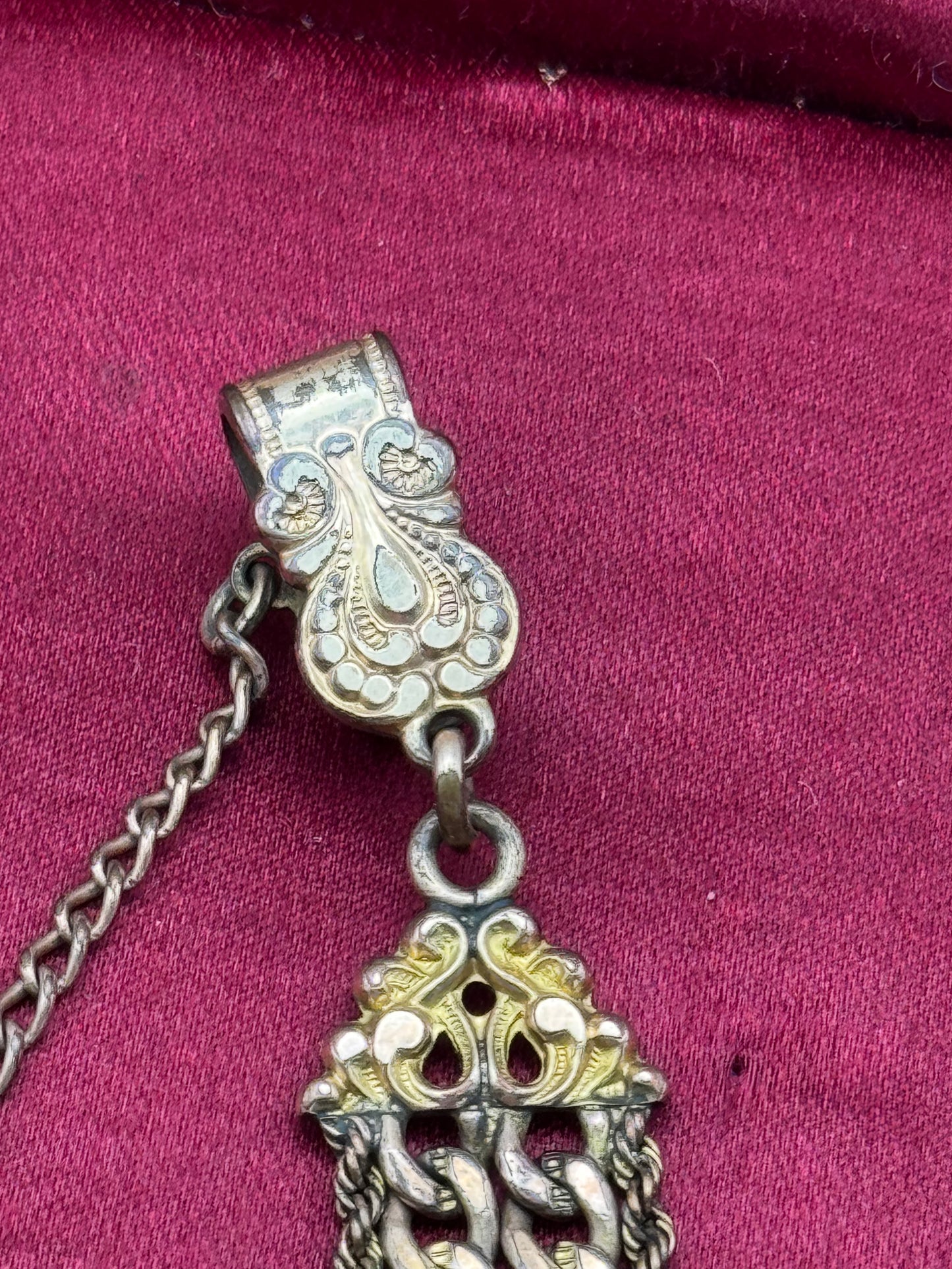 Antique Rose Gold Filled Slide Watch Chain Drop 4” with Ornate Fob Victorian