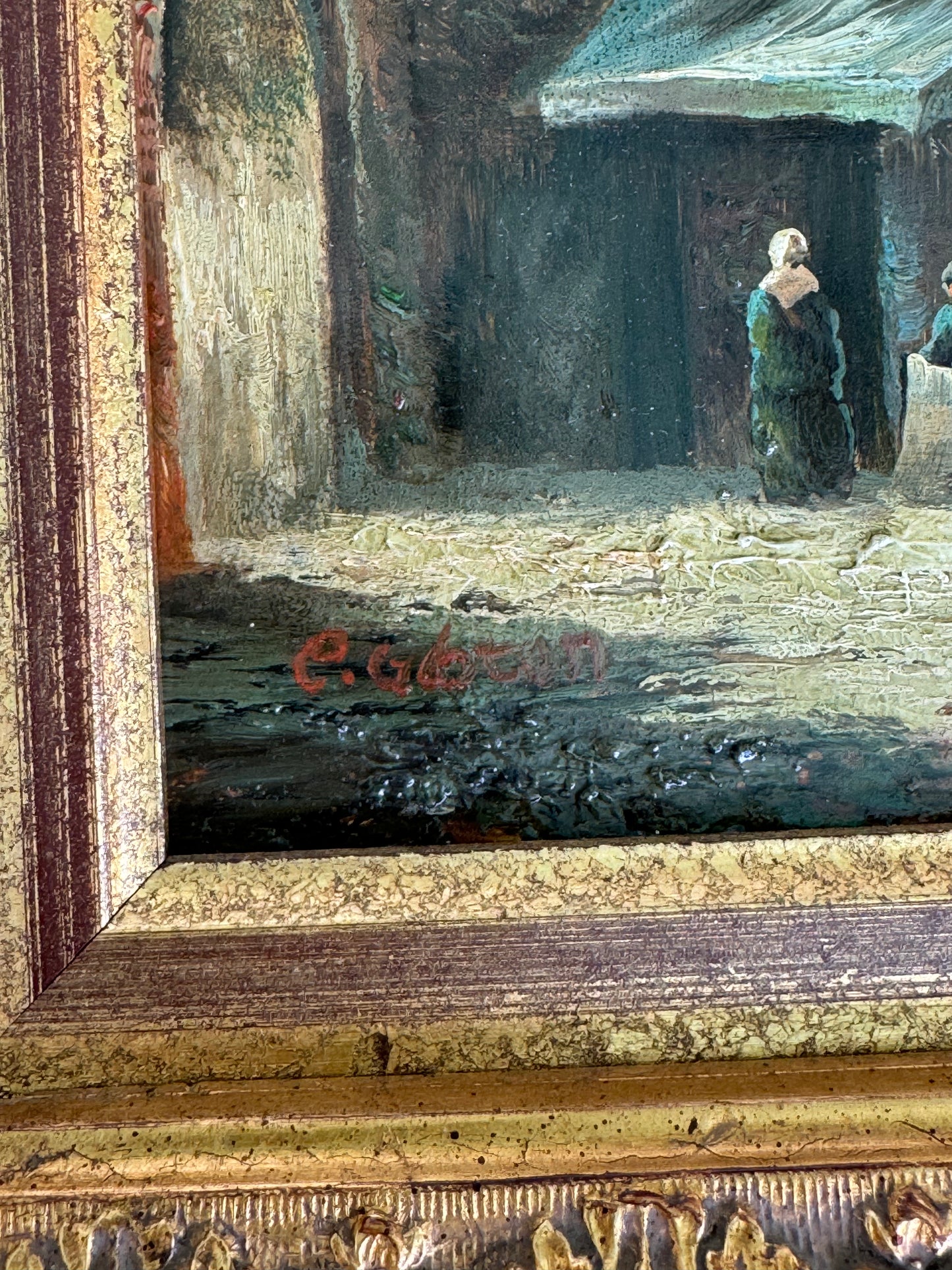 Vintage “Old European Style” Signed Oil on Wood Painting Framed Frame 24” x20”