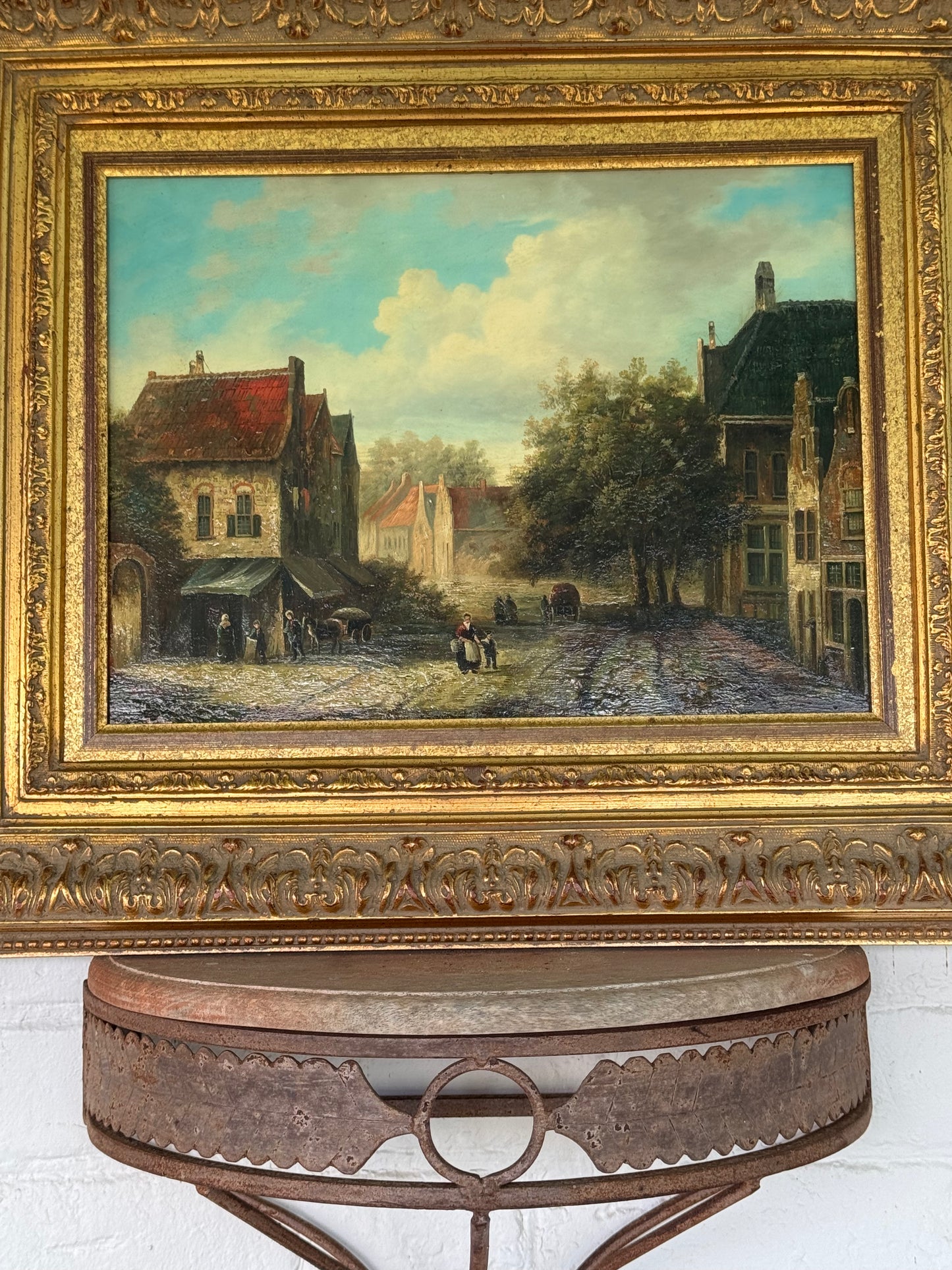 Vintage “Old European Style” Signed Oil on Wood Painting Framed Frame 24” x20”