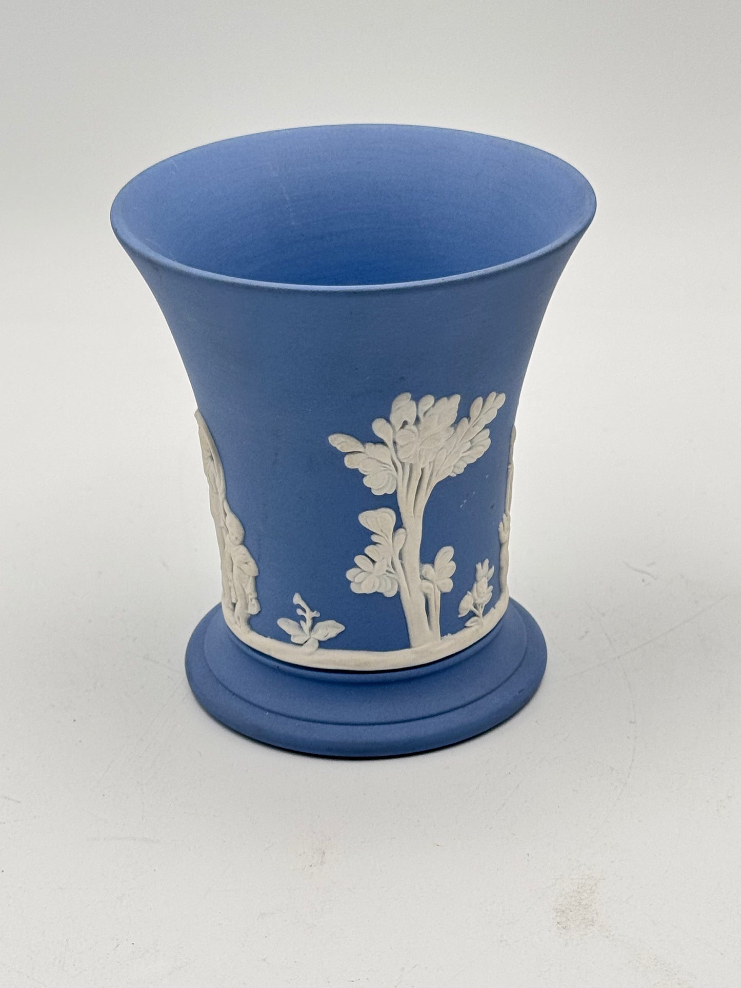 Vintage Wedgwood Jasperware Vase Blue Classical Relief 1963 England 3.75”