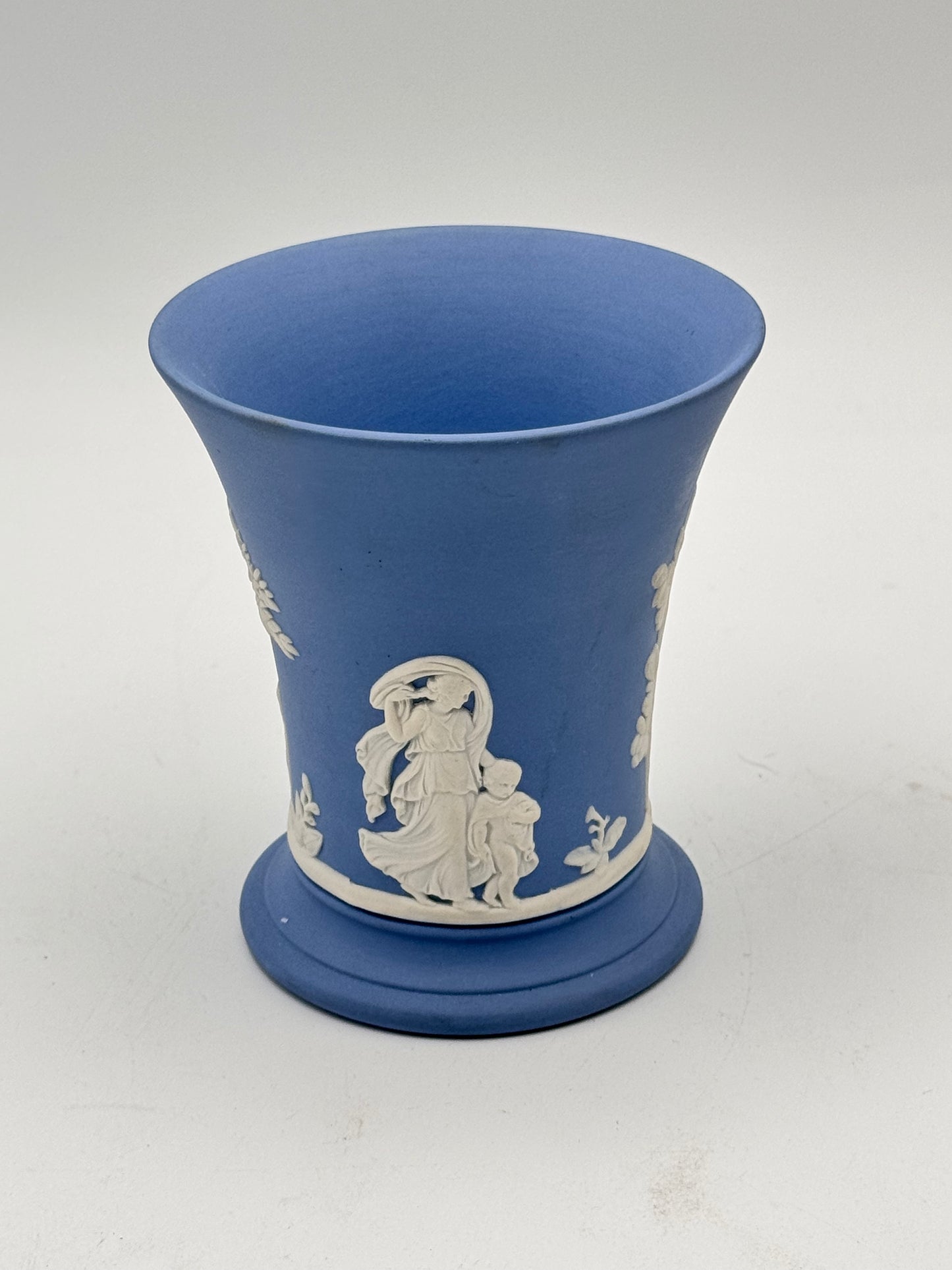 Vintage Wedgwood Jasperware Vase Blue Classical Relief 1963 England 3.75”
