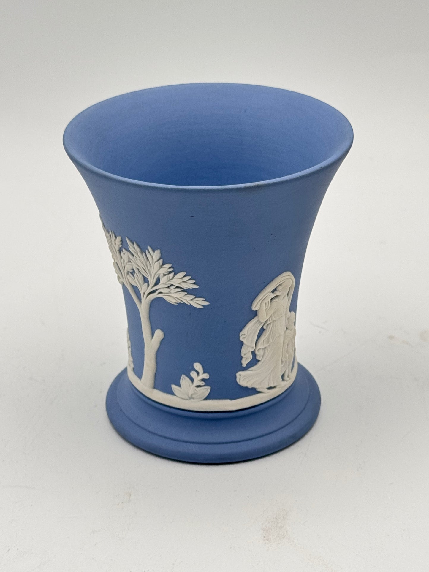 Vintage Wedgwood Jasperware Vase Blue Classical Relief 1963 England 3.75”