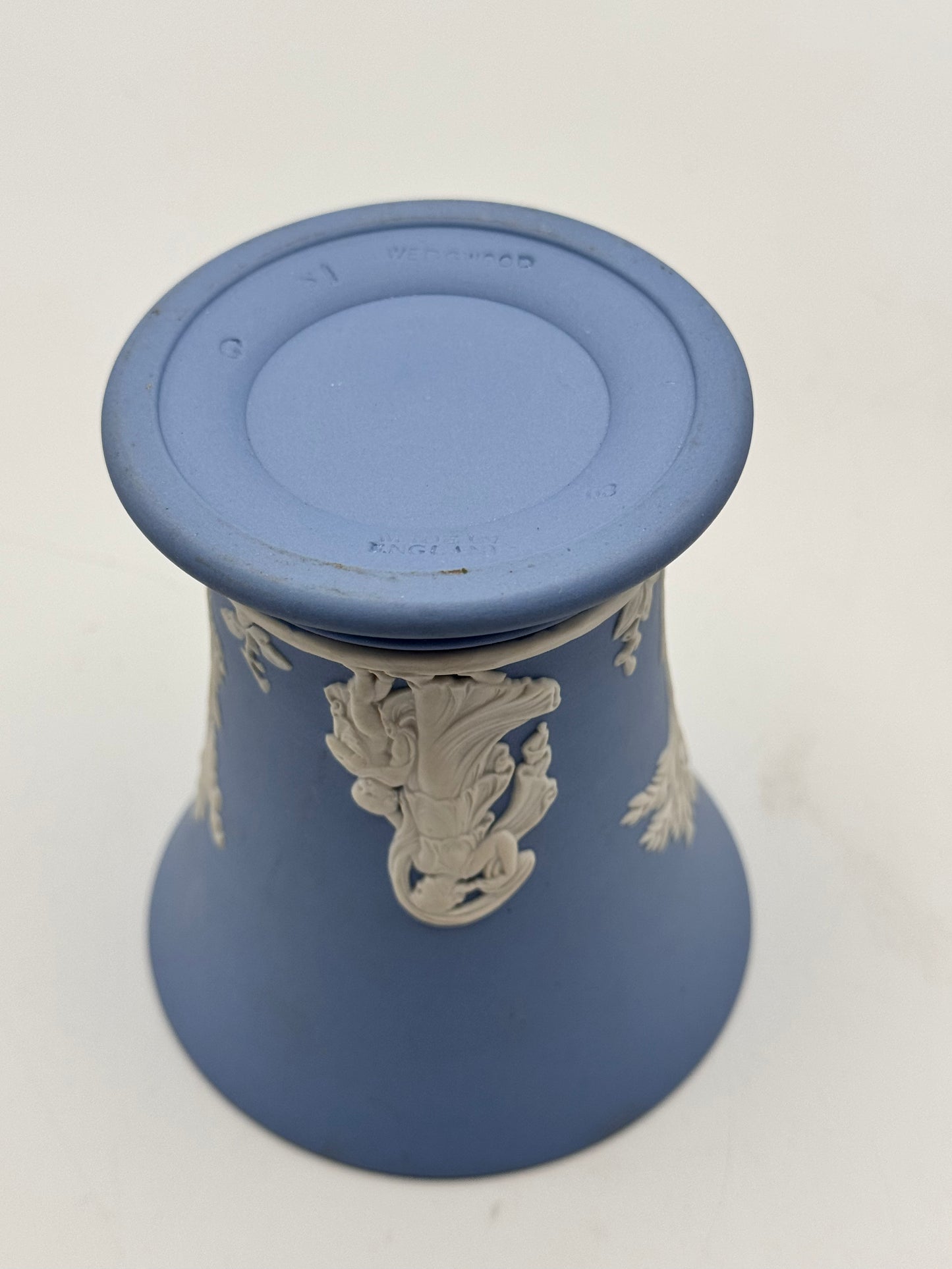 Vintage Wedgwood Jasperware Vase Blue Classical Relief 1963 England 3.75”