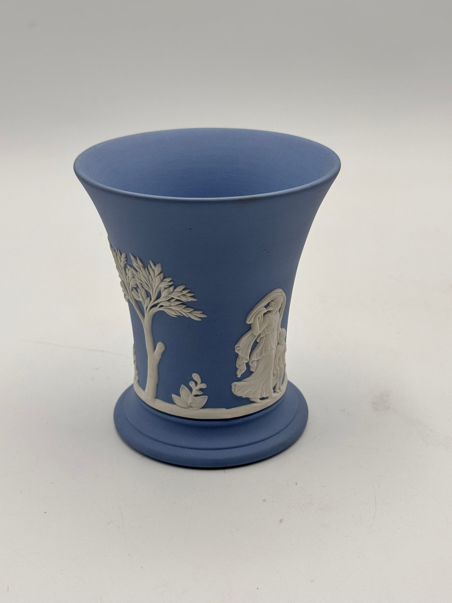 Vintage Wedgwood Jasperware Vase Blue Classical Relief 1963 England 3.75”