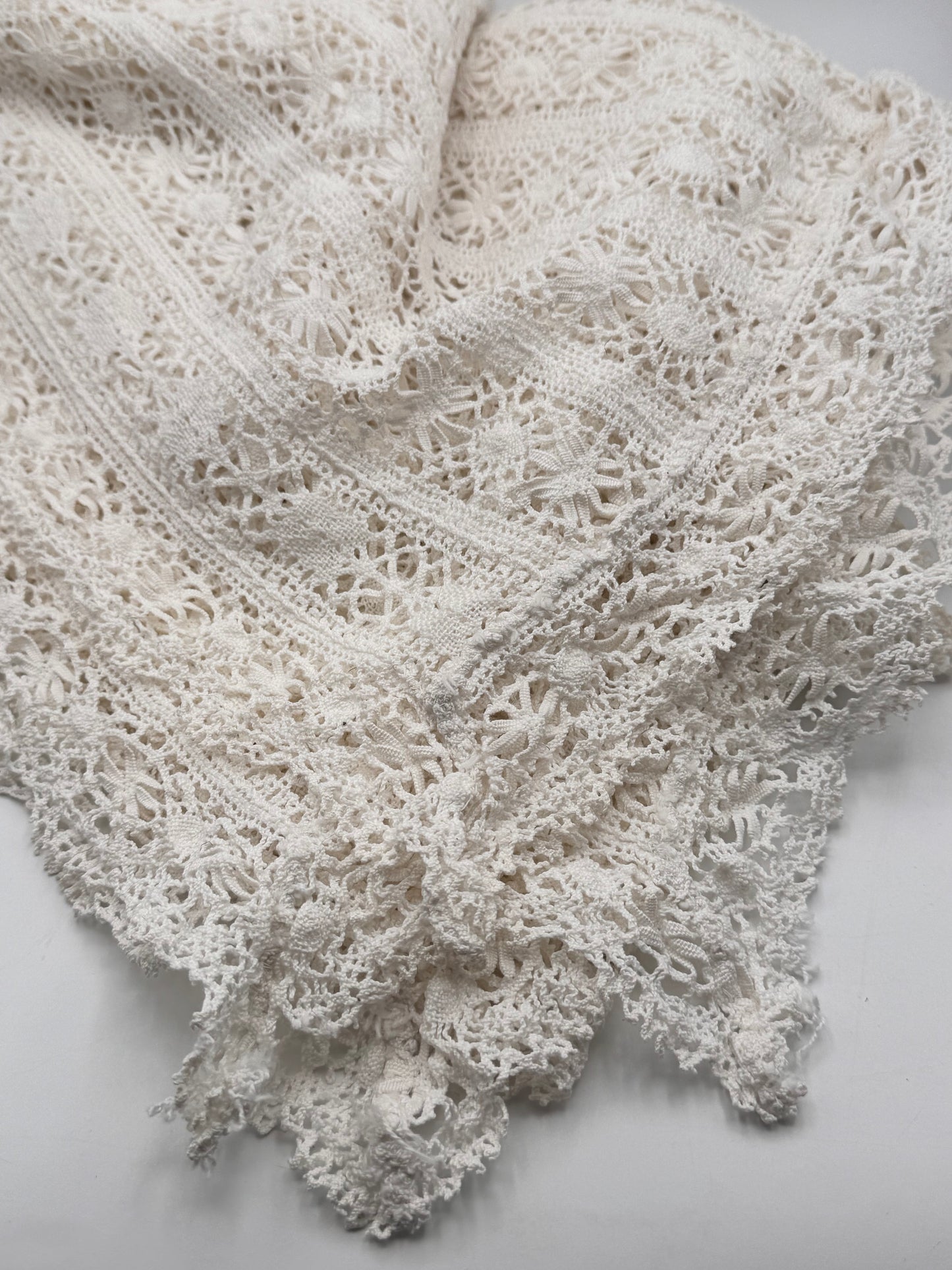 Vintage Crochet Tablecloth Handcrafted Linen 79” x 50” Heirloom Textile