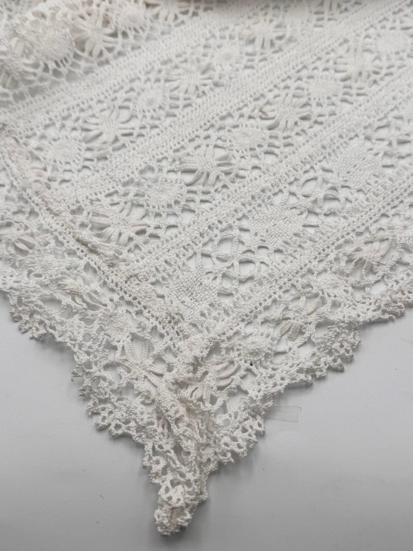 Vintage Crochet Tablecloth Handcrafted Linen 79” x 50” Heirloom Textile