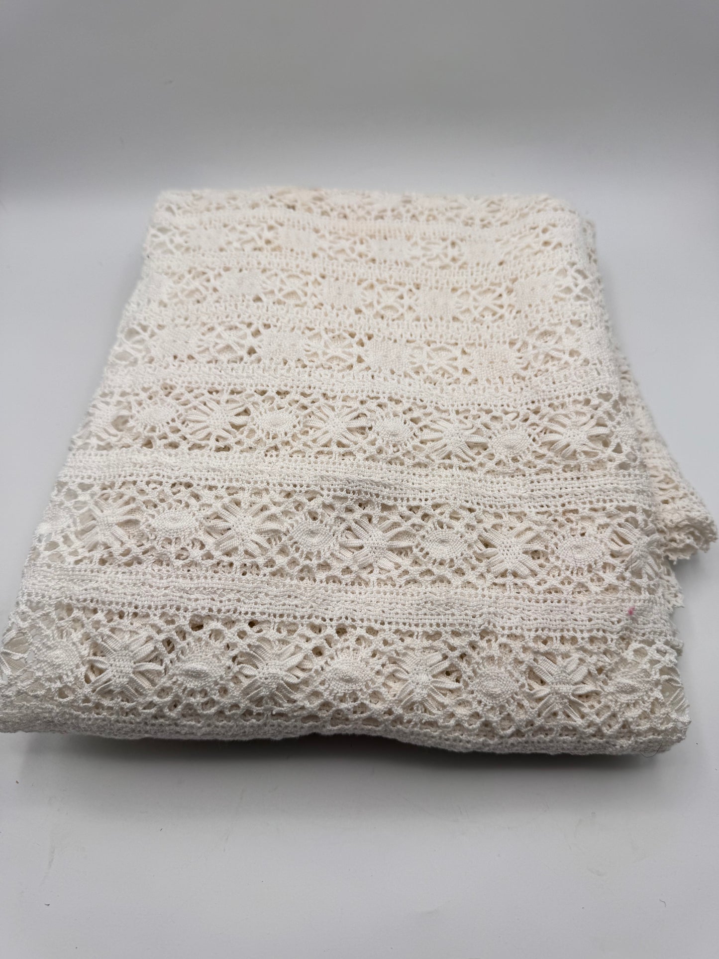 Vintage Crochet Tablecloth Handcrafted Linen 79” x 50” Heirloom Textile