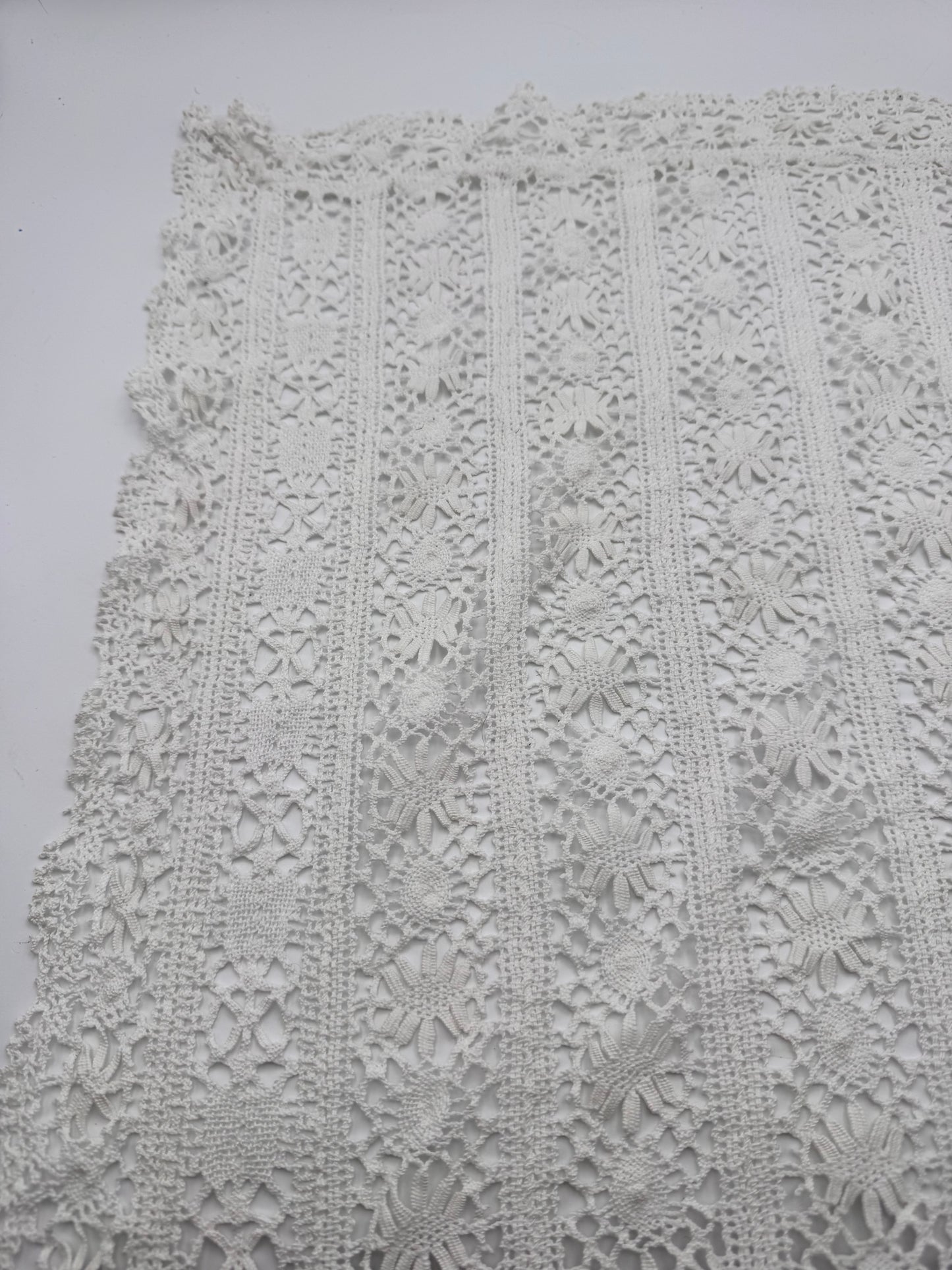 Vintage Crochet Tablecloth Handcrafted Linen 79” x 50” Heirloom Textile