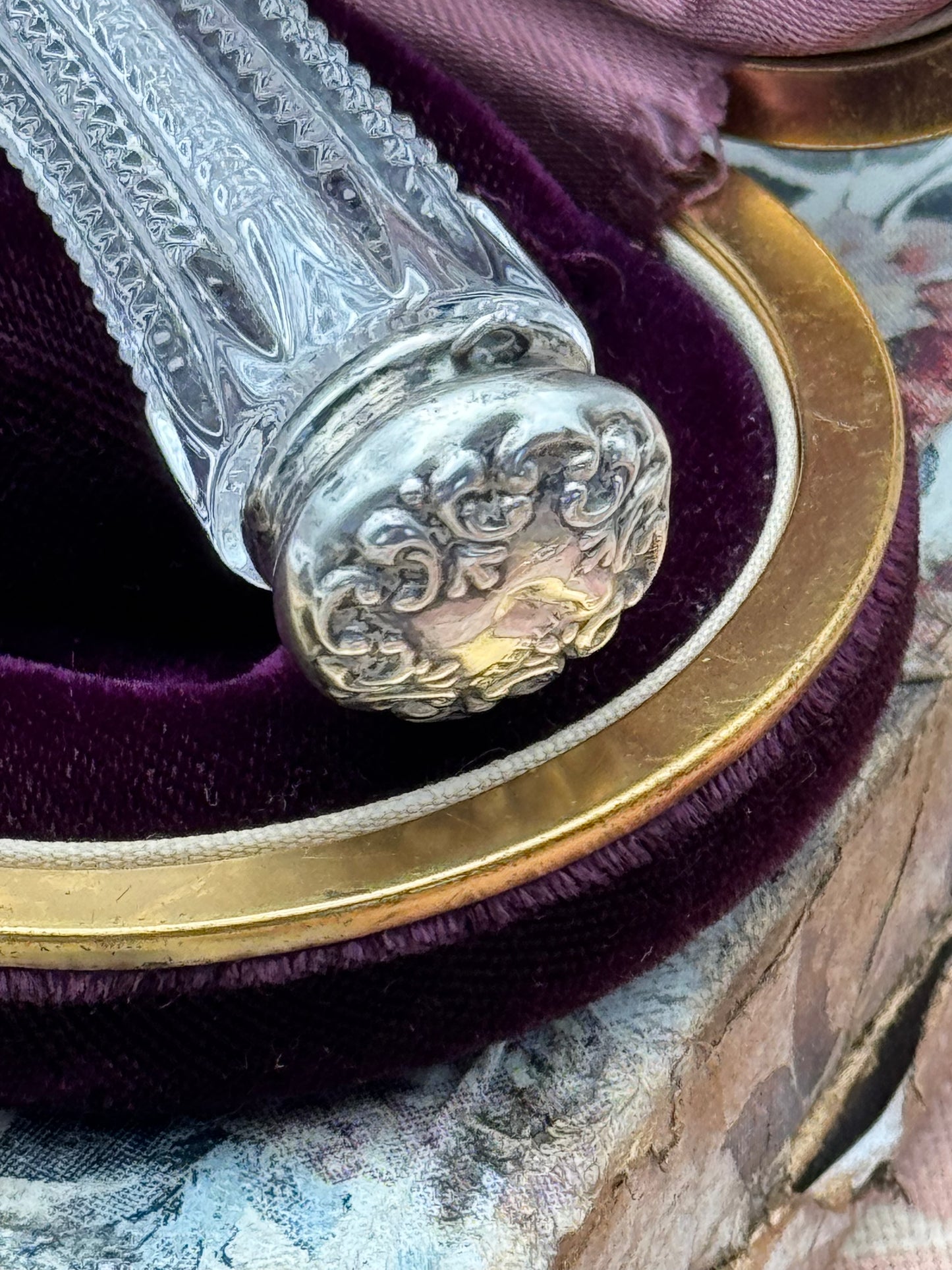 Antique Victorian Sterling Silver & Glass Chatelaine Perfume Bottle Length: 4” | Diameter of lid: 0.75”