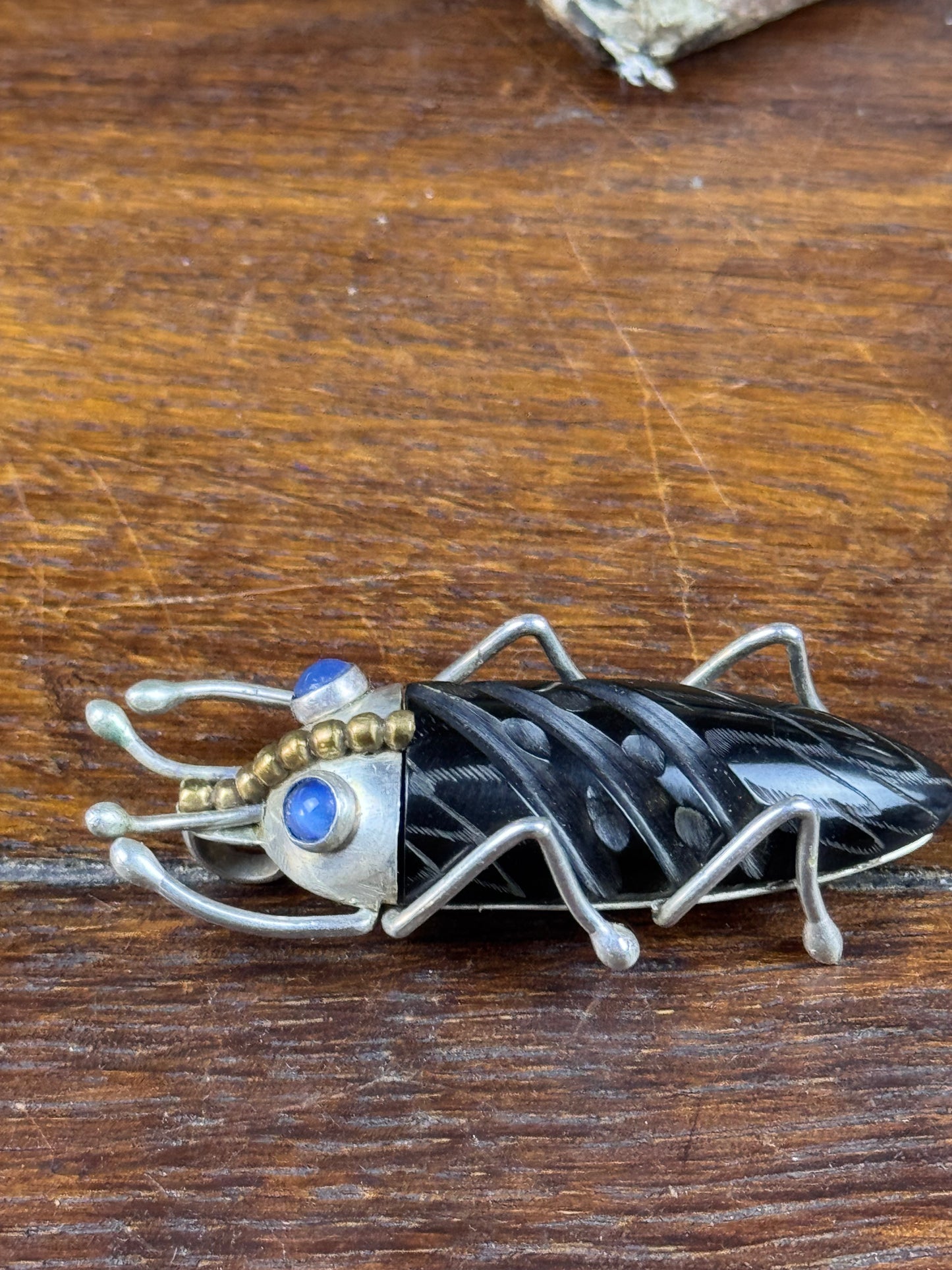 Vintage Vincent Simone Brooch Pendant Sterling Silver Bakelite Cicada Bug Figural 2.5”