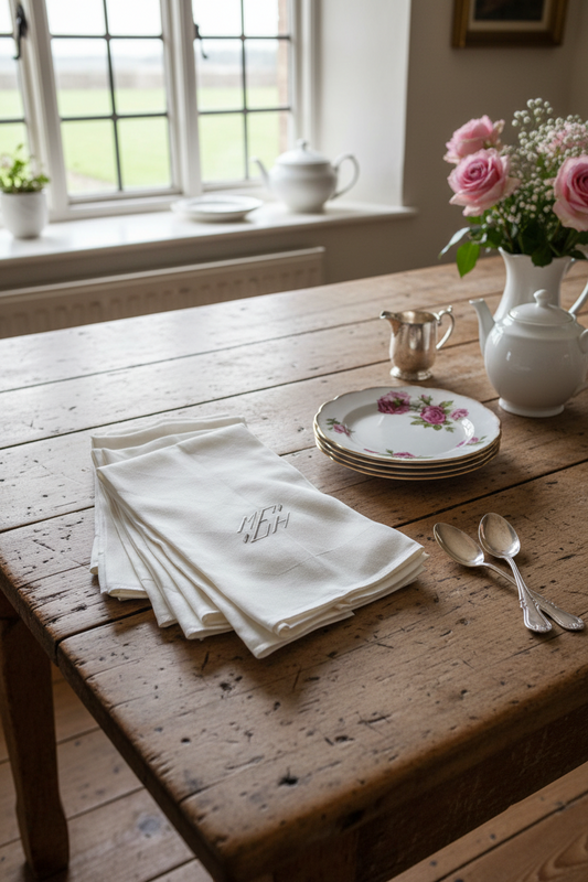 Vintage Damask Dinner Napkins Set Six Monogram 20x20 Linen