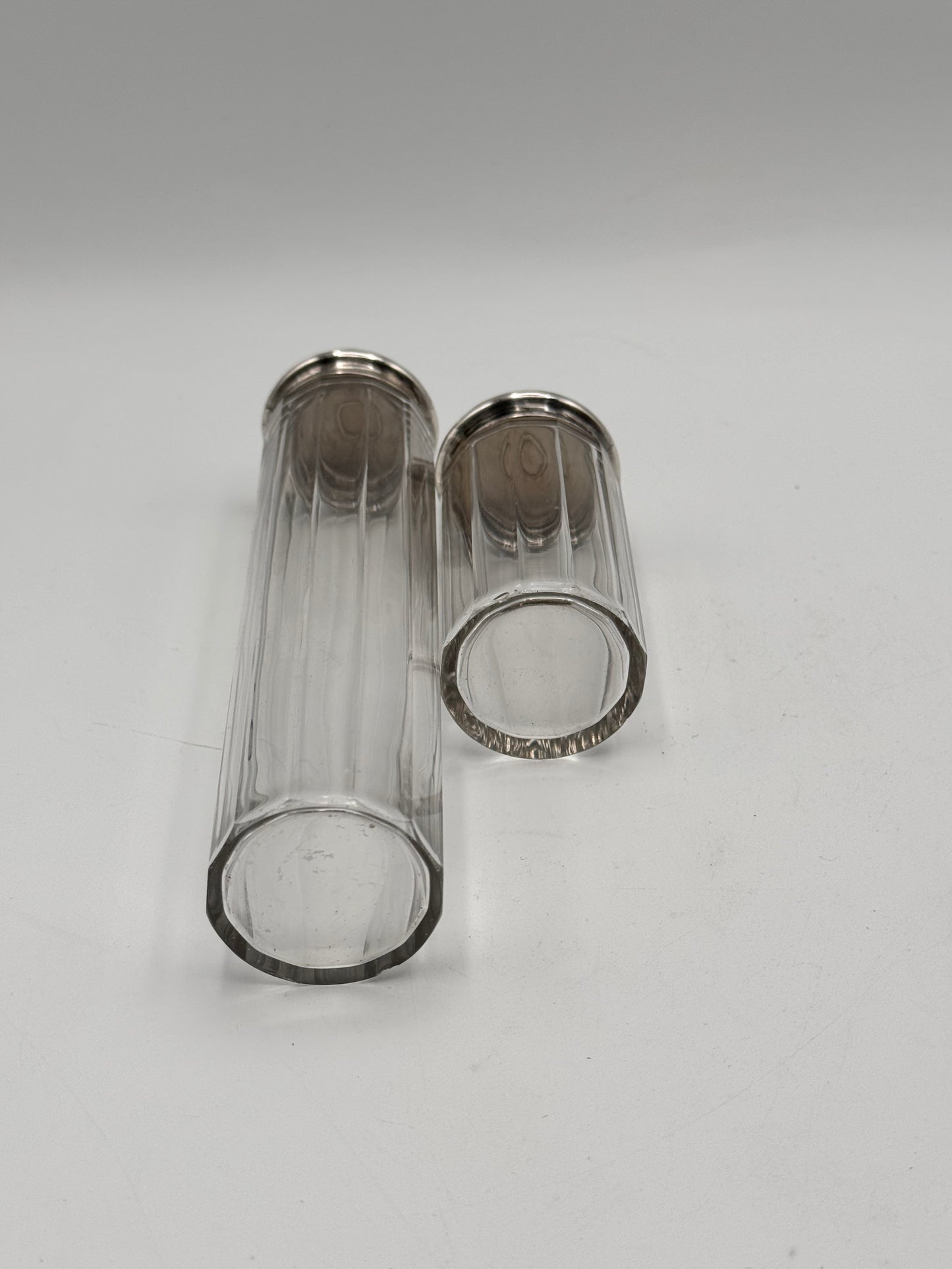 Arts & Crafts Style Tall Dresser Jars with Hammered Silver Plate Lids – Monogram R (Set of 2)