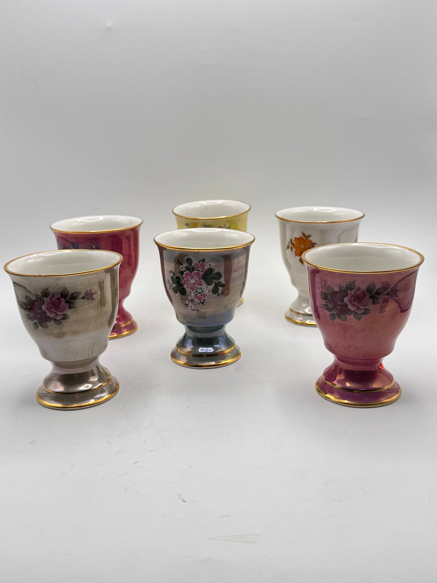 Set of Six Vintage Lusterware Floral Pedestal Cups SPRING Theme