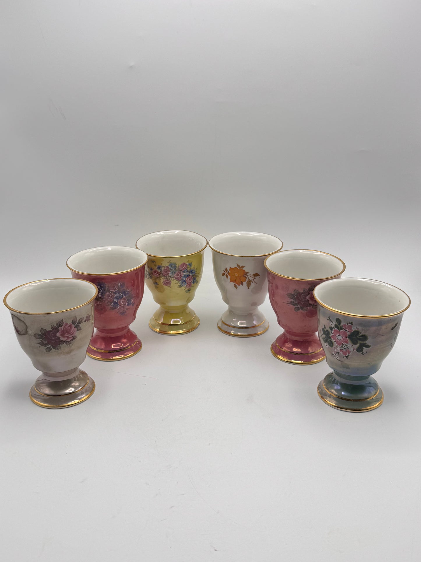 Set of Six Vintage Lusterware Floral Pedestal Cups SPRING Theme