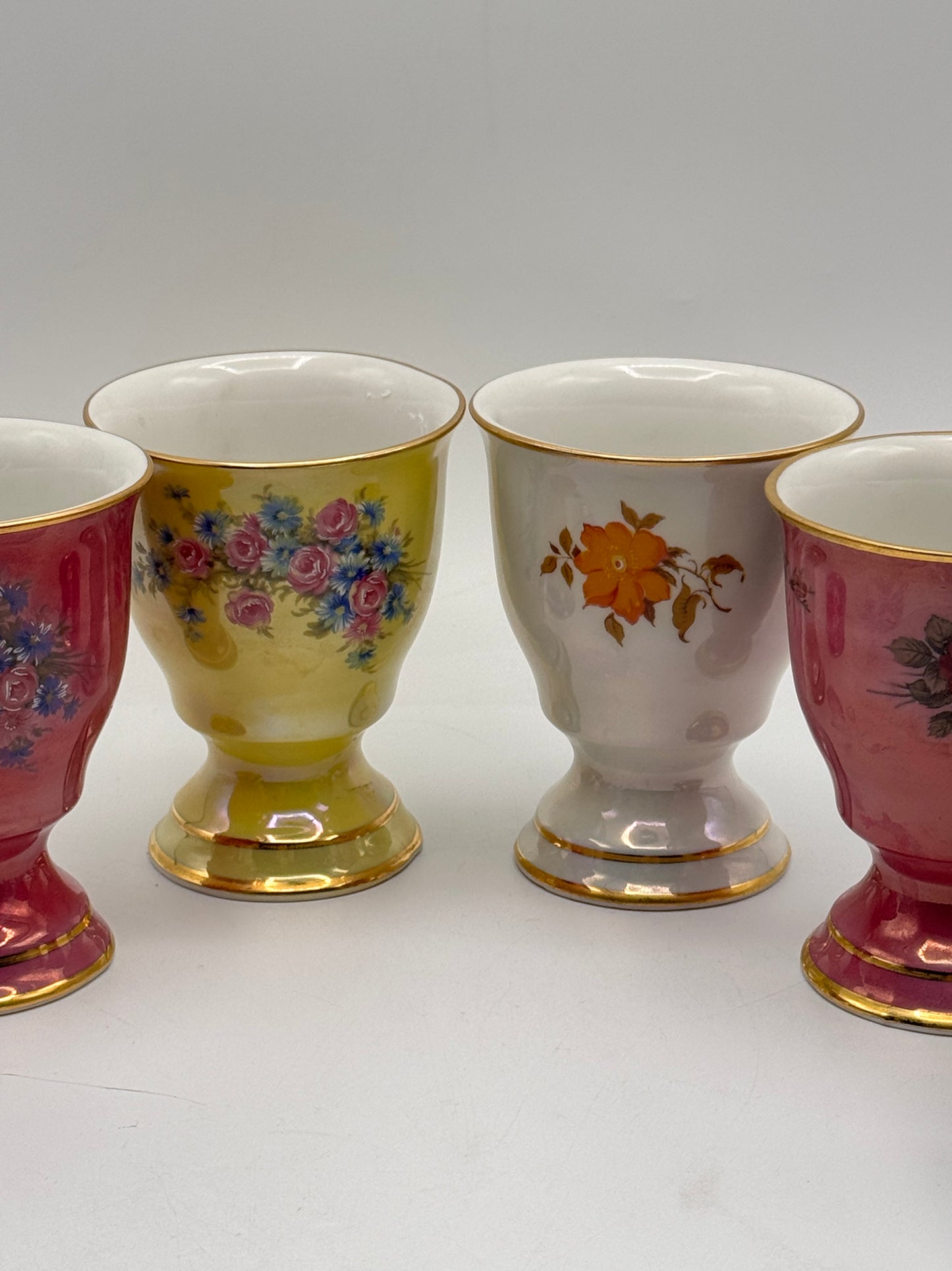 Set of Six Vintage Lusterware Floral Pedestal Cups SPRING Theme