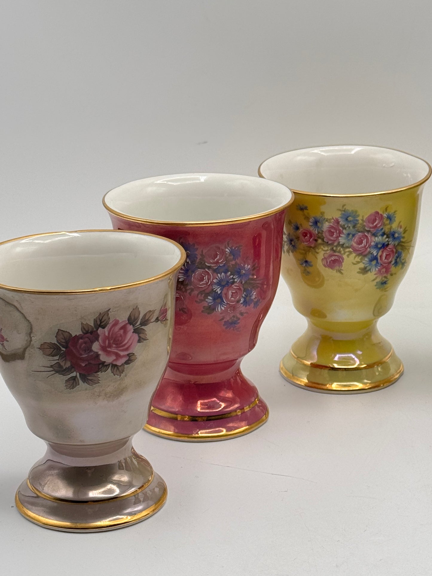 Set of Six Vintage Lusterware Floral Pedestal Cups SPRING Theme