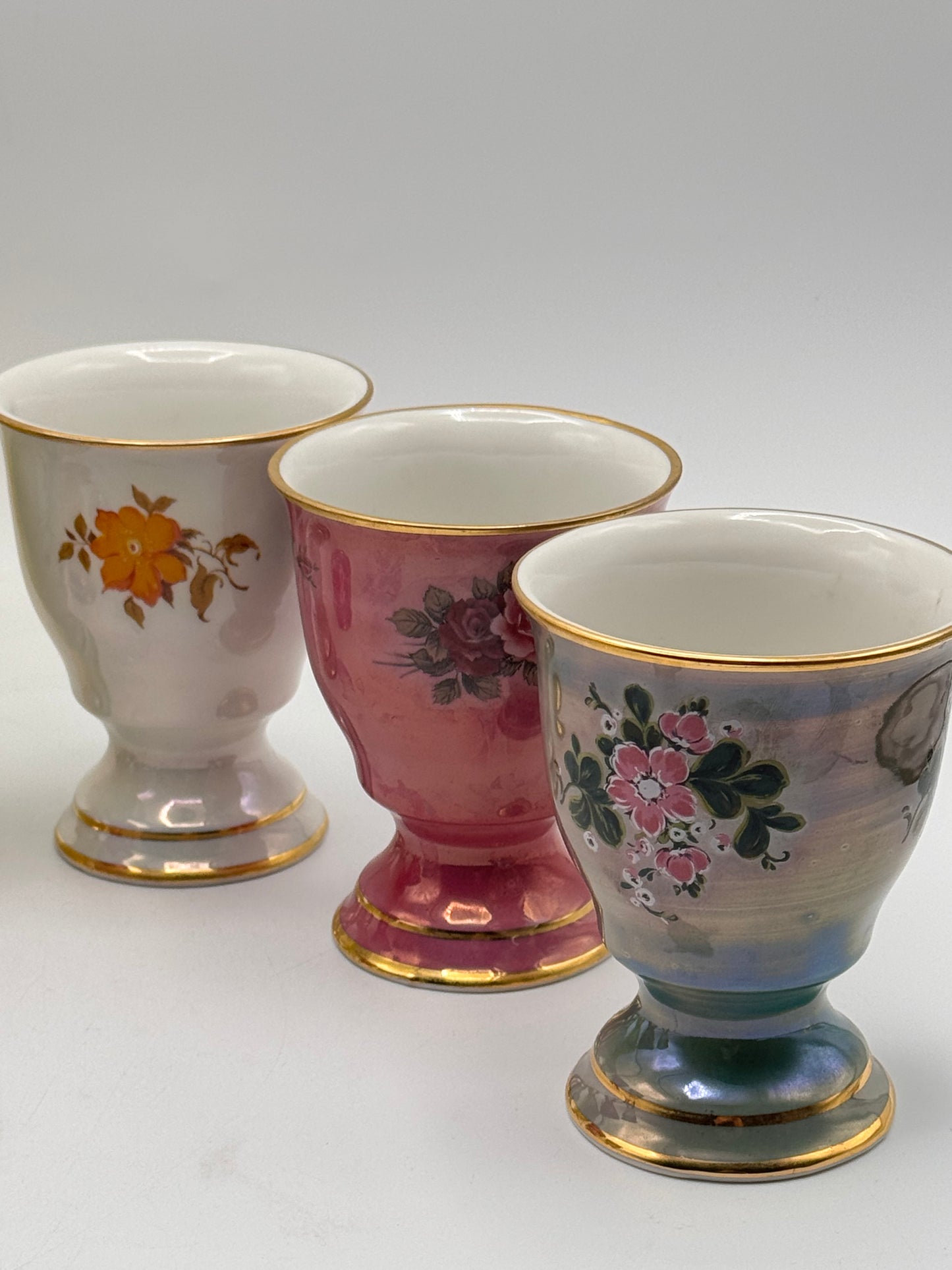 Set of Six Vintage Lusterware Floral Pedestal Cups SPRING Theme