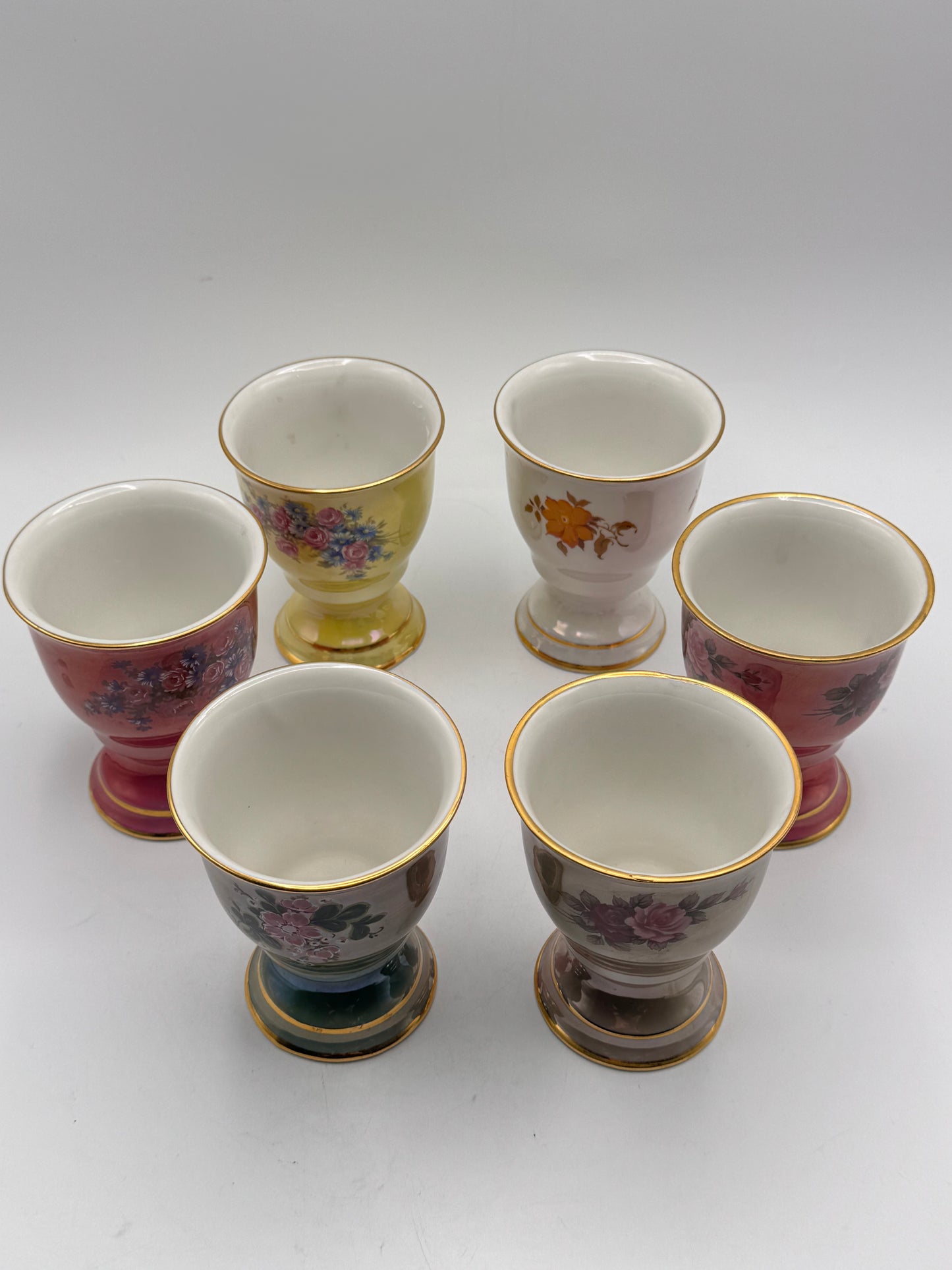 Set of Six Vintage Lusterware Floral Pedestal Cups SPRING Theme