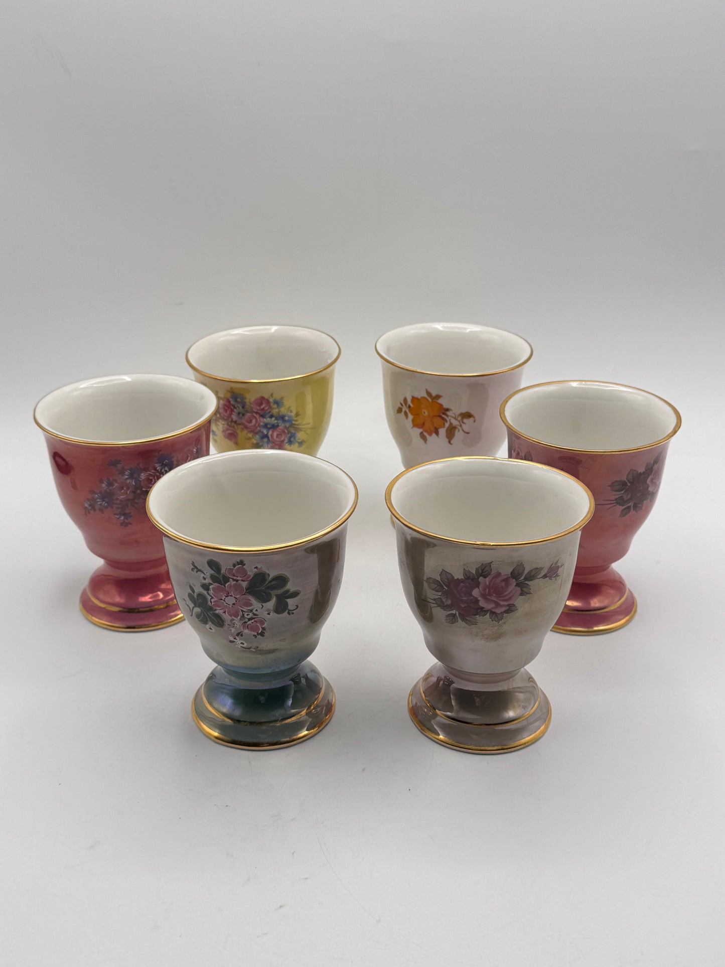 Set of Six Vintage Lusterware Floral Pedestal Cups SPRING Theme