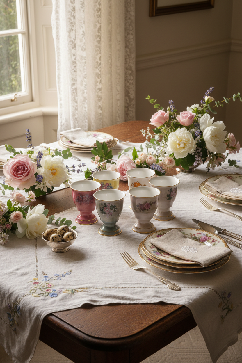Set of Six Vintage Lusterware Floral Pedestal Cups SPRING Theme