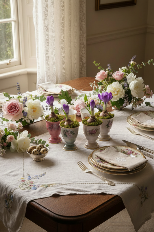 Set of Six Vintage Lusterware Floral Pedestal Cups SPRING Theme