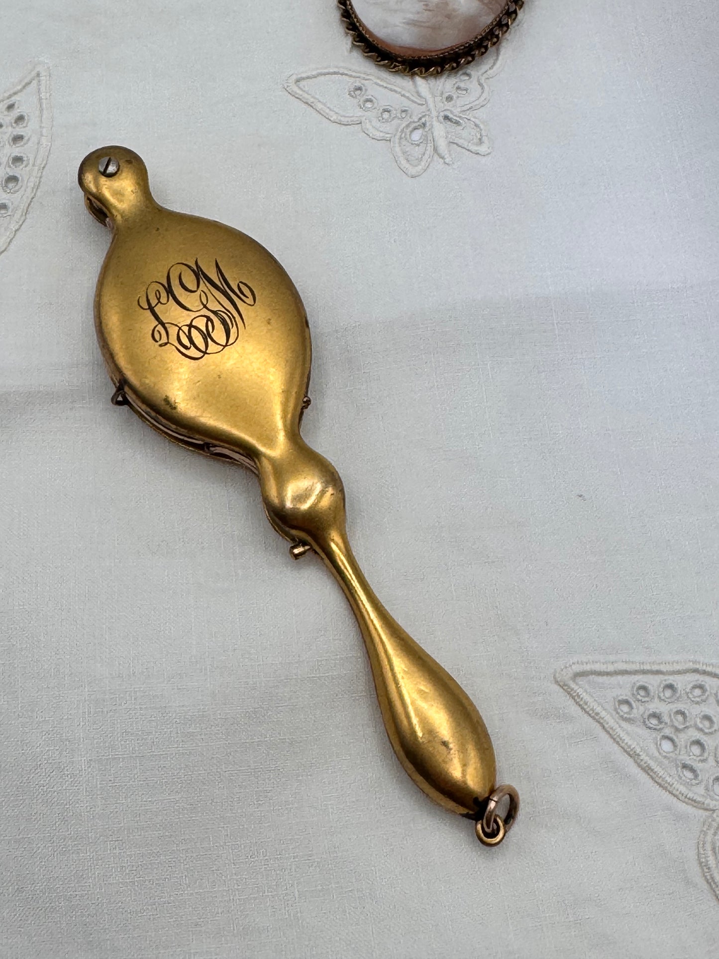 Antique Gold-Filled Lorgnette Folding Opera Glasses 4.5” Monogrammed