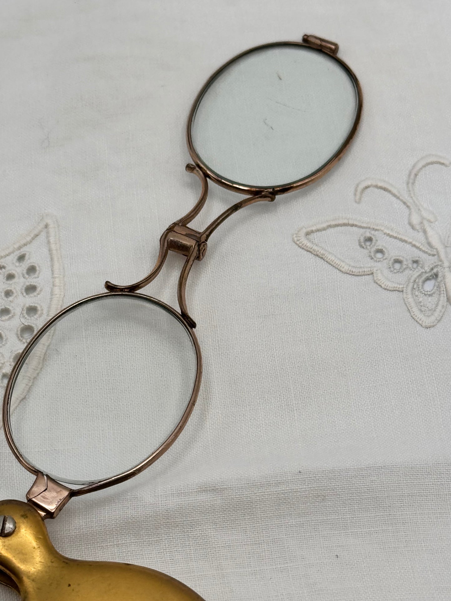 Antique Gold-Filled Lorgnette Folding Opera Glasses 4.5” Monogrammed